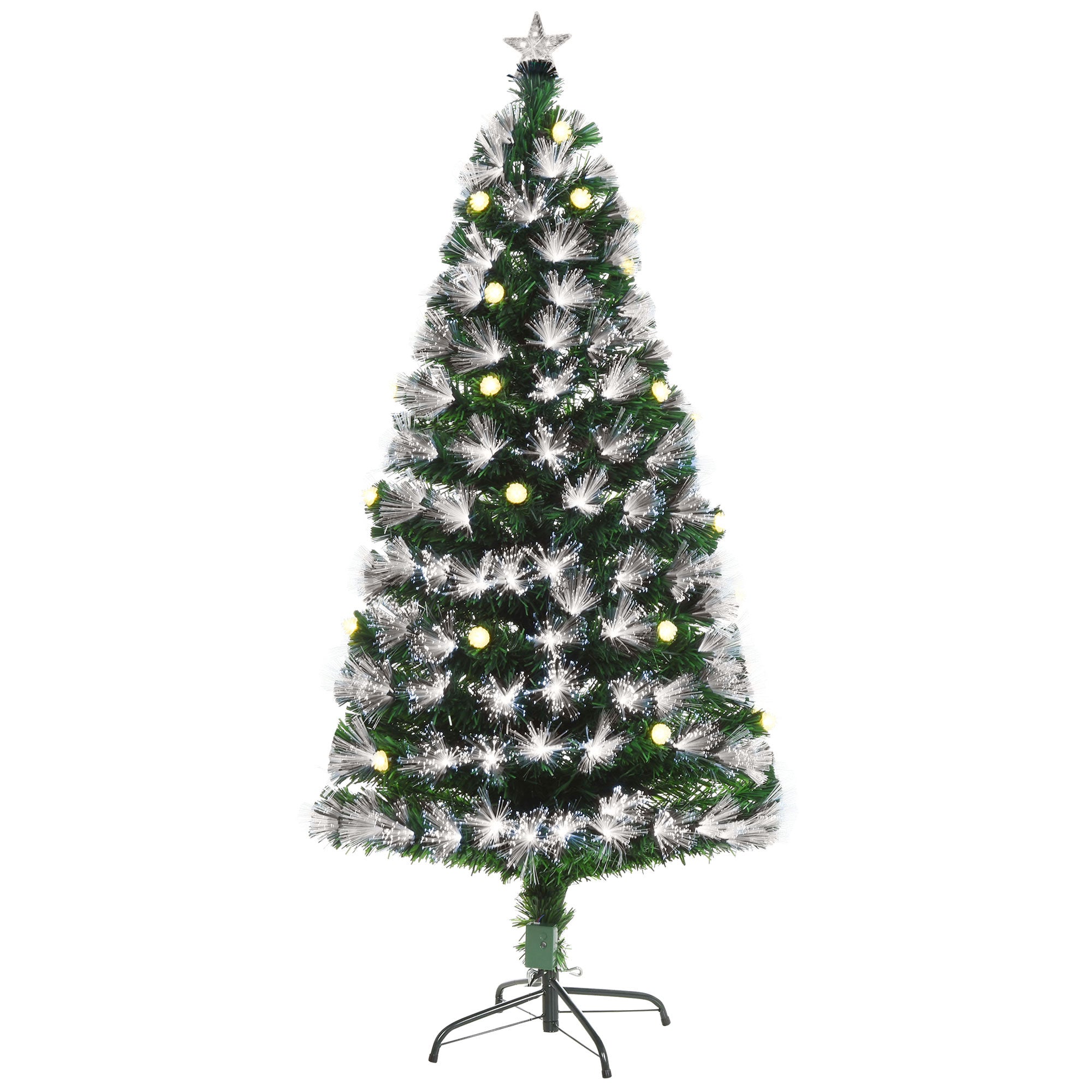 HOMCM 5ft Pre-Lit Artificial Christmas Tree with 180 LED Fibre Optic Lights and Star Topper - White Light