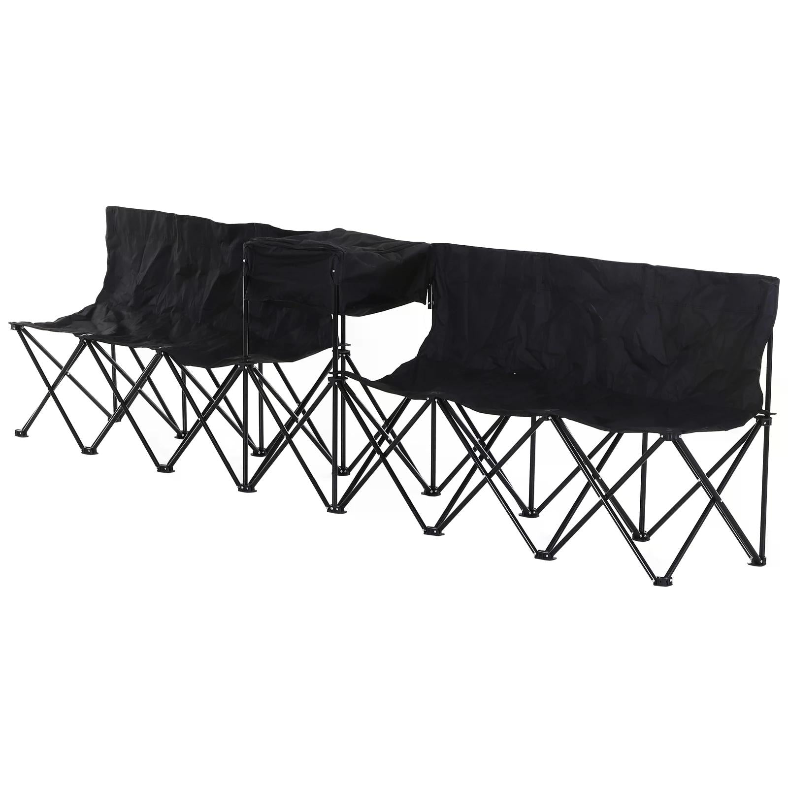 6-Seater Folding Steel Camping Bench with Cooler Bag - Black