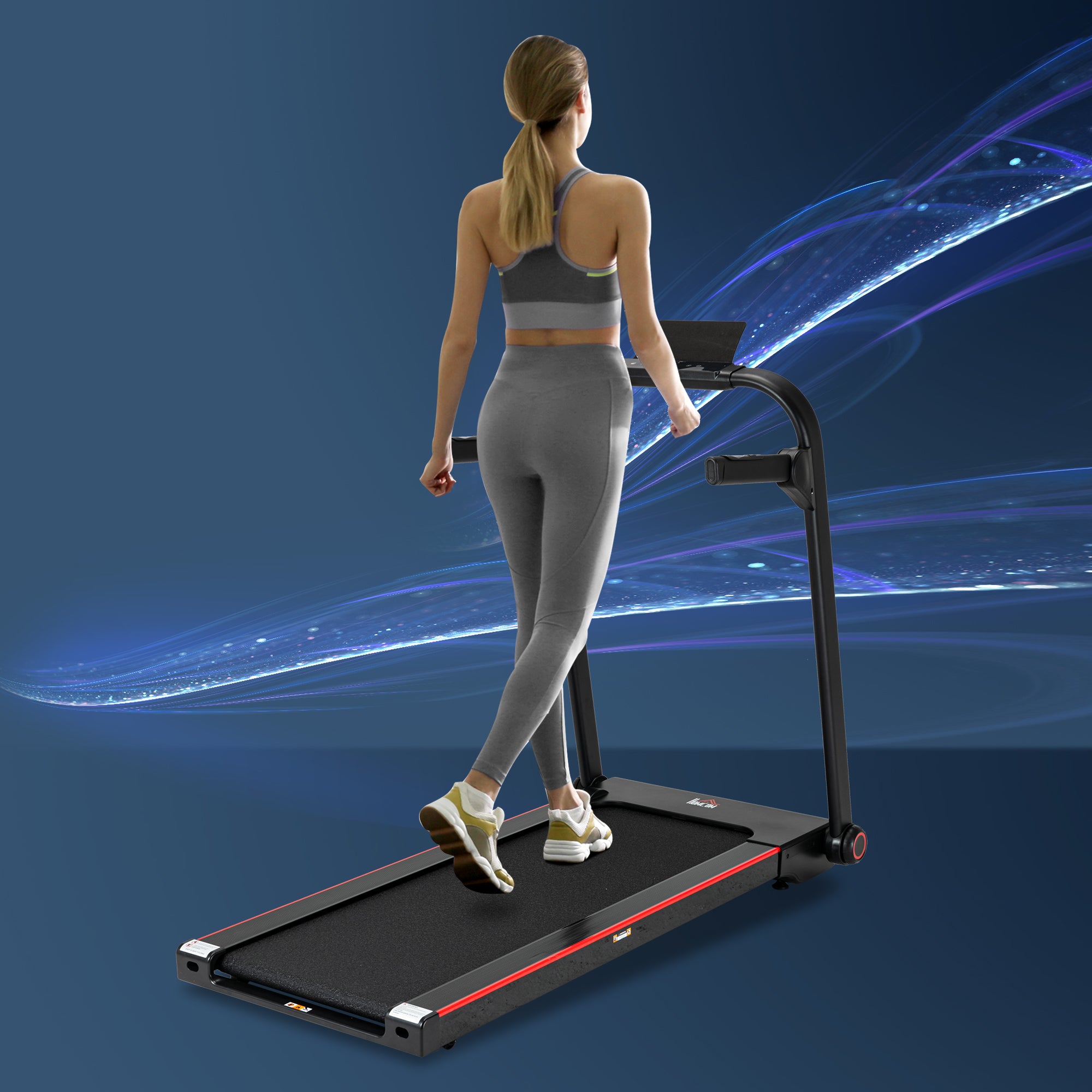 750W Folding Electric Treadmill with LED Monitor and Safety Button - Black