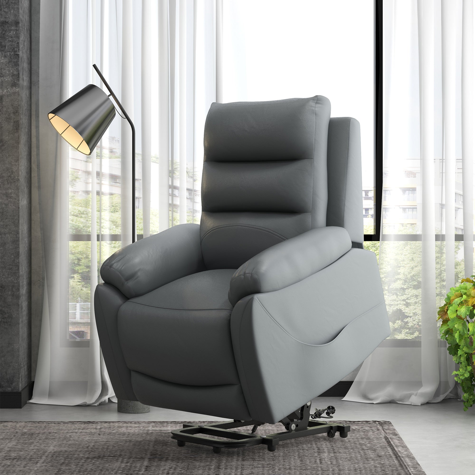 Power Lift Recliner Chair with Massage Function for Ultimate Comfort - Grey Faux Leather