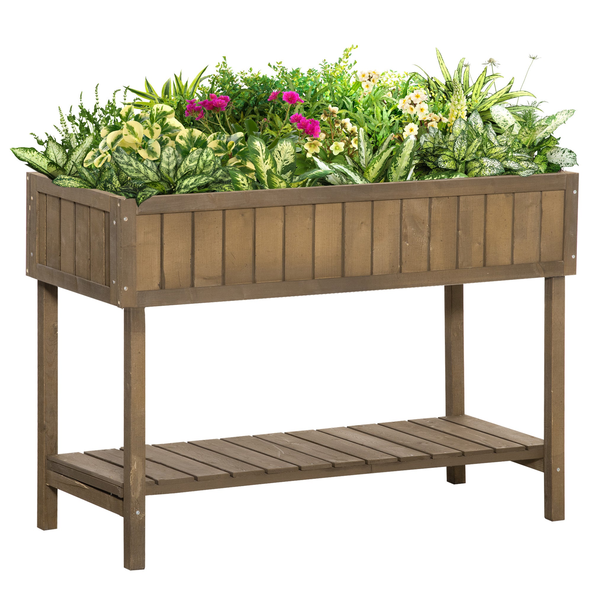 8 Box Wooden Raised Planter Bed with Water-Resistant Finish - Brown