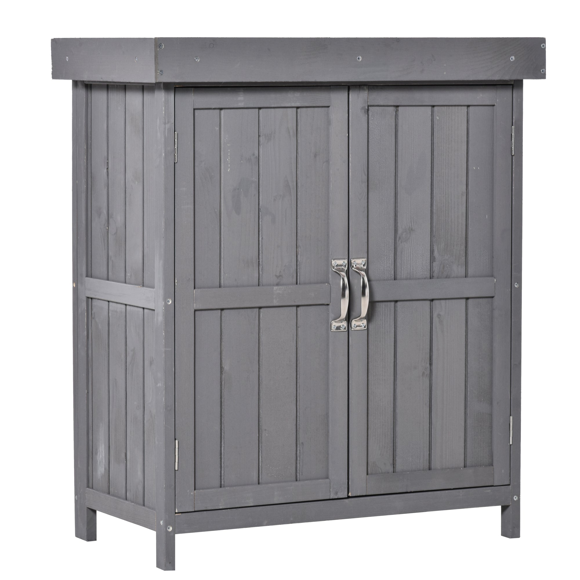 Wooden Garden Storage Shed with Shelves and Double Doors Grey