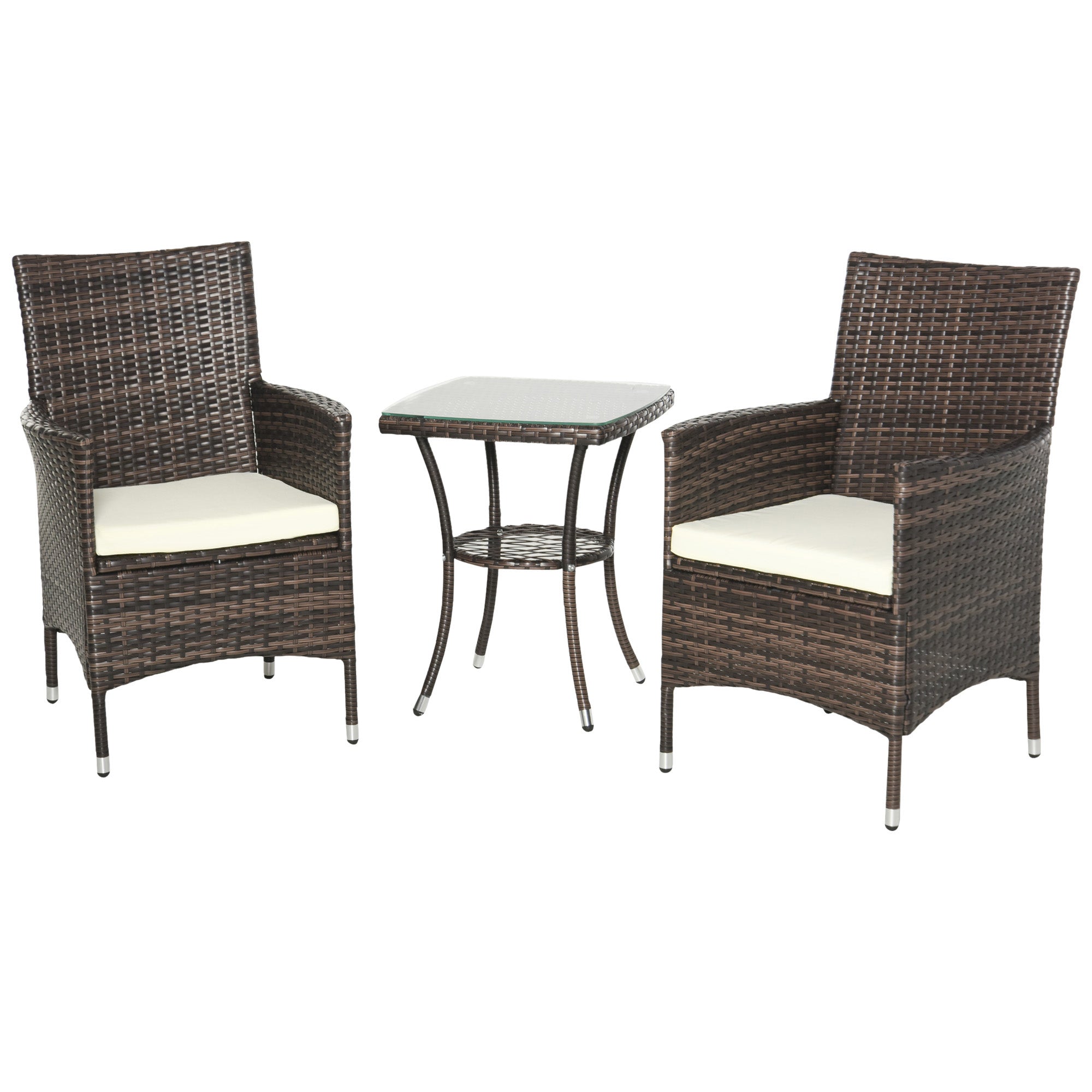 3 Piece Garden Rattan Bistro Set - Durable All Weather Brown