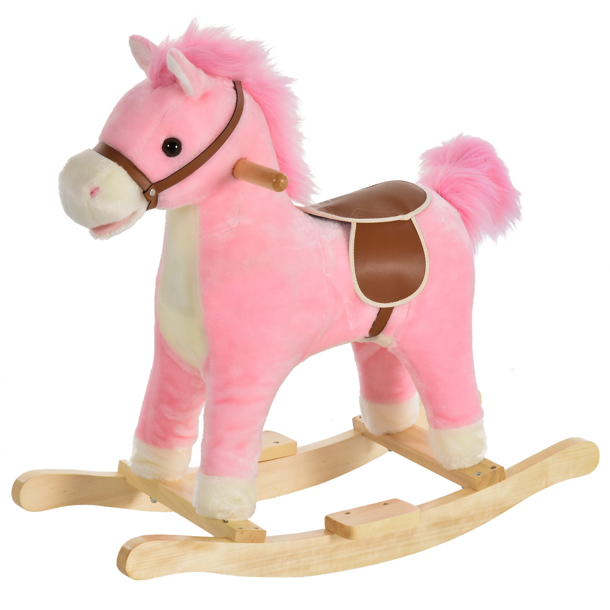 Kids Plush Ride-On Rocking Horse with Sound - Pink