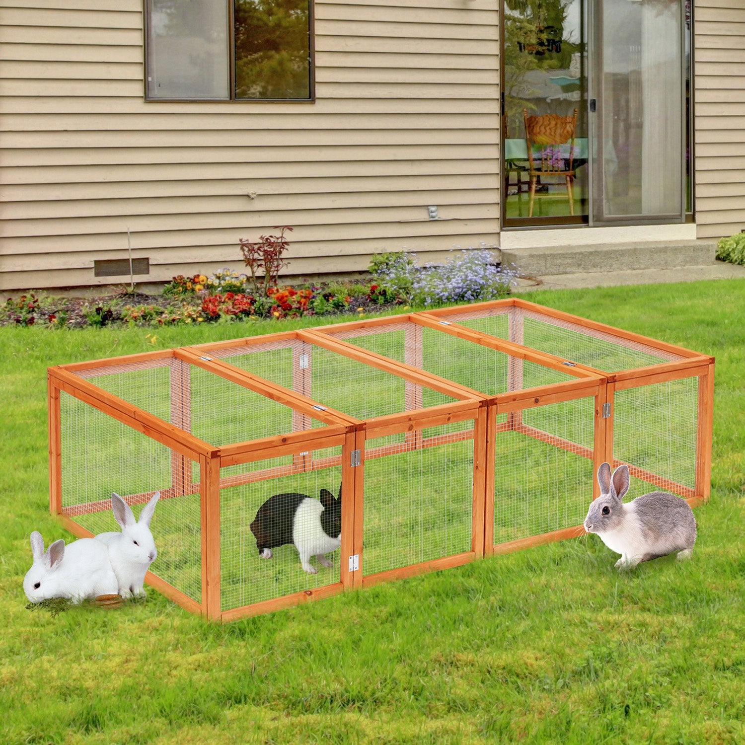 Rabbit Hutch with Mesh Wire 181x100x48 cm - Natural Wood