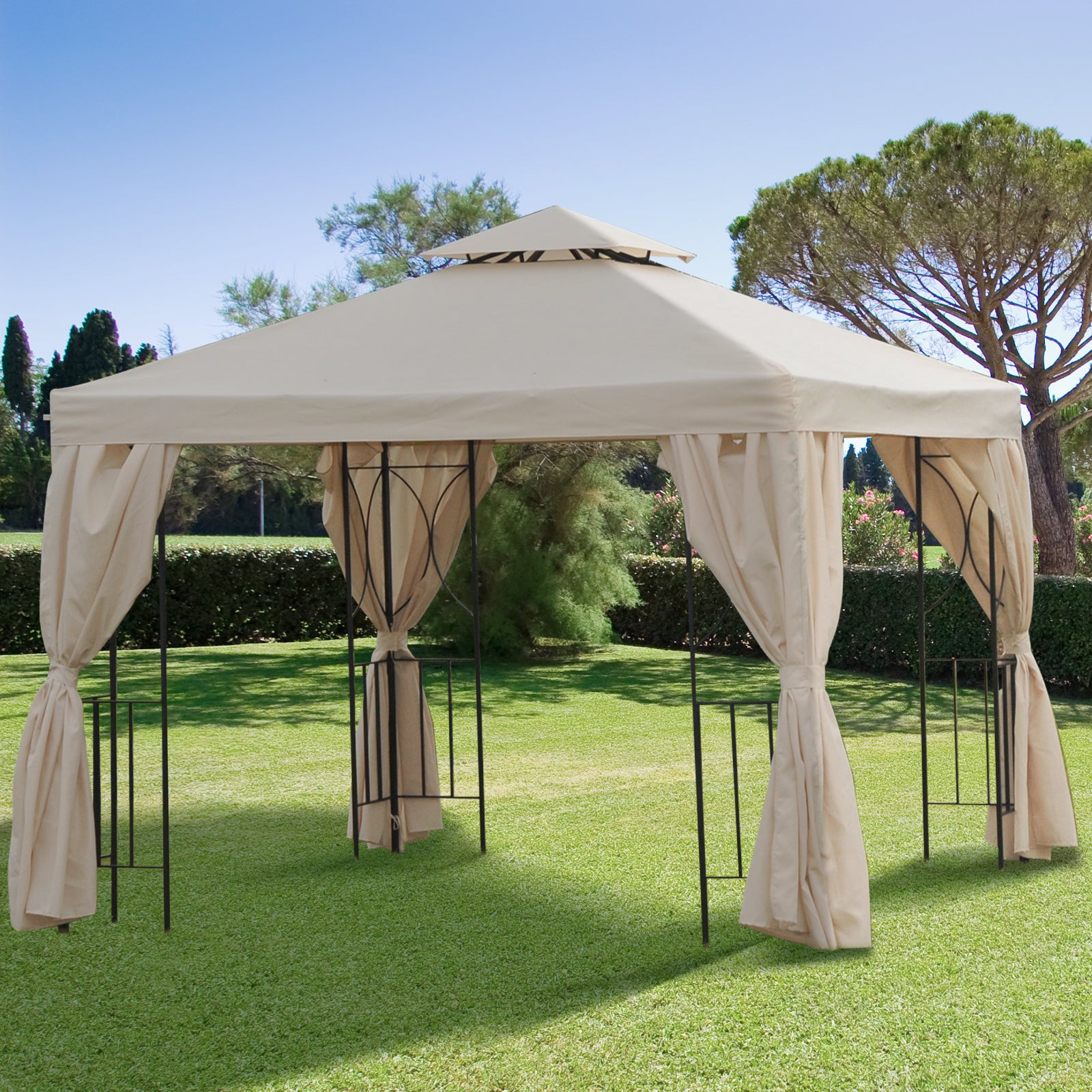 3 x 3 Metre Metal Garden Gazebo with Sidewalls - Beige