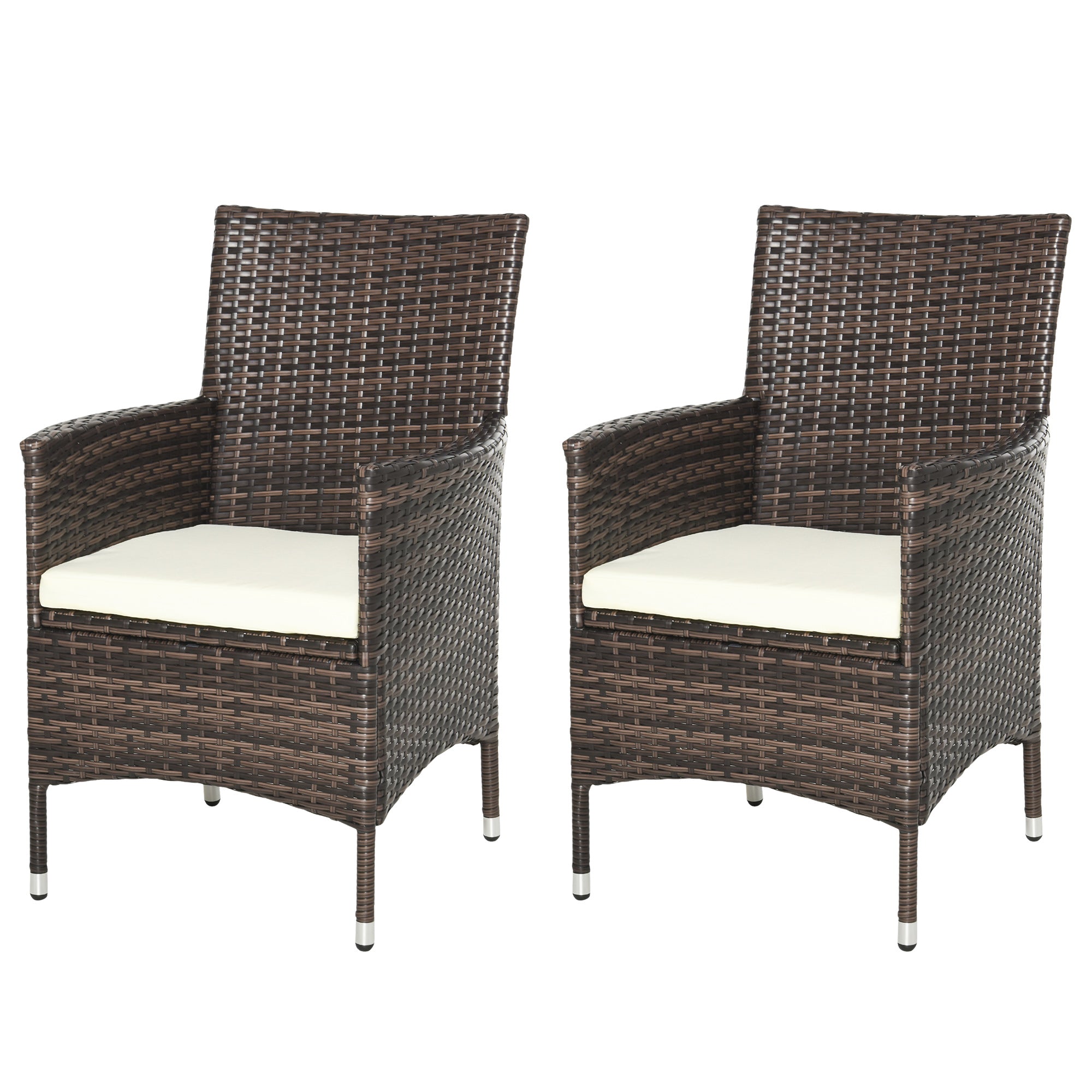 2 Seater Outdoor Rattan Dining Chairs with Cushions - Mixed Brown