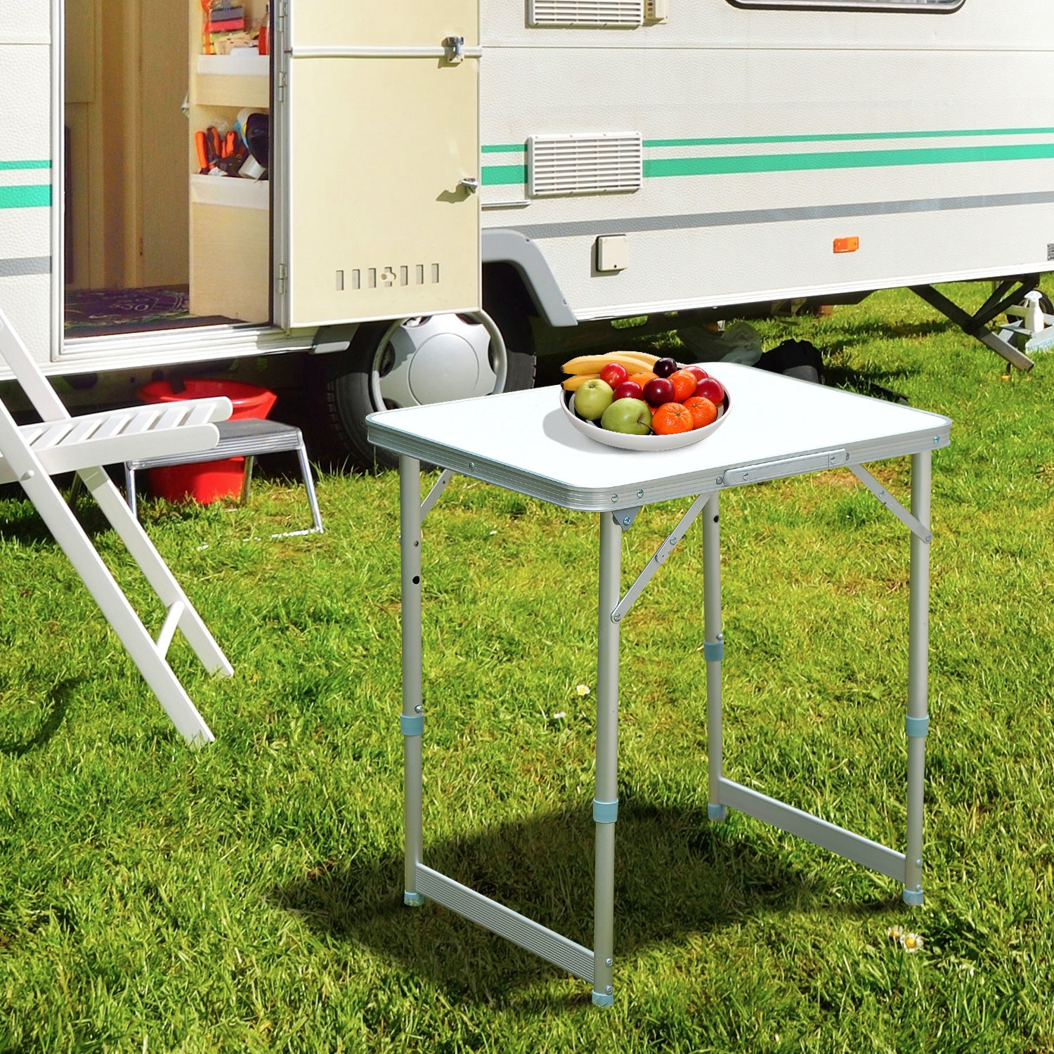 Portable Folding Picnic Table with Adjustable Height - Silver