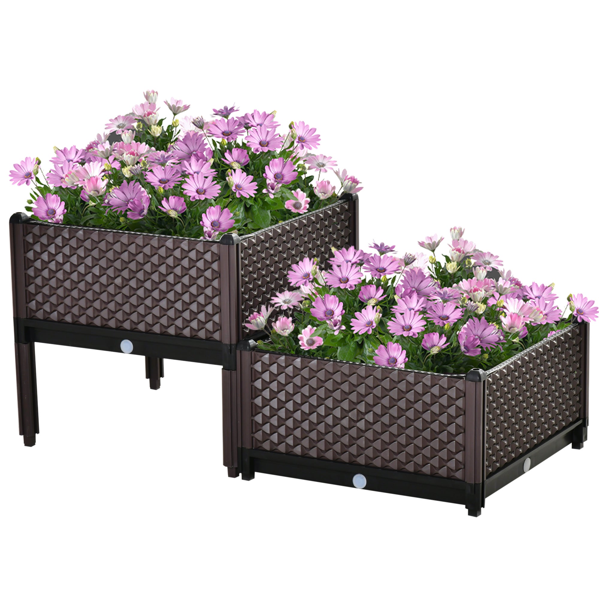 Set of 2 Plastic Raised Garden Beds 50x50x46.5cm with Self-Watering Planter Boxes - Brown