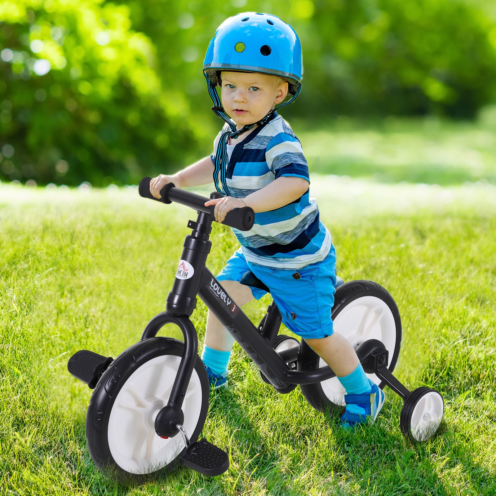 2 In 1 Removable Stabiliser Balance Bike for Toddlers - Black