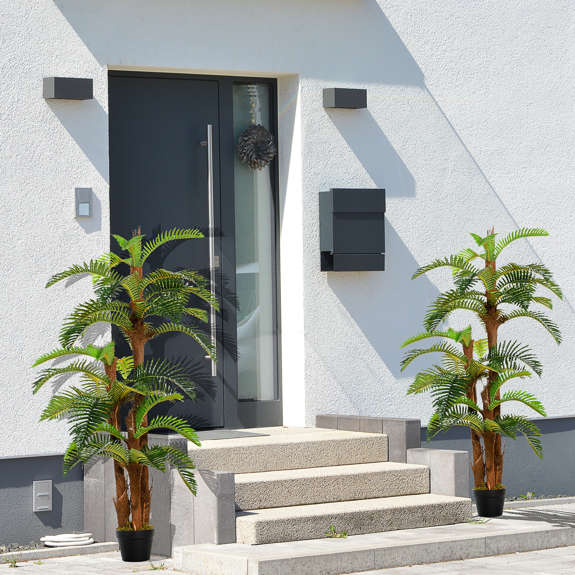 Set of 2 Artificial Tropical Palm Plants with Bendable Leaves - Green