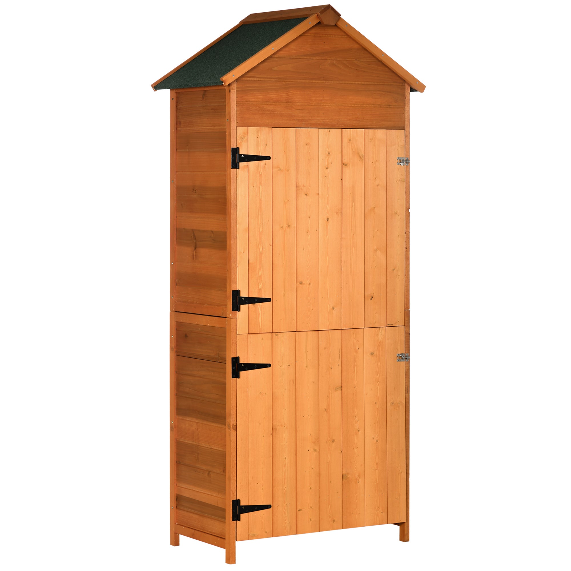 4 Tier Wooden Garden Shed with Lockable Double Doors - Teak