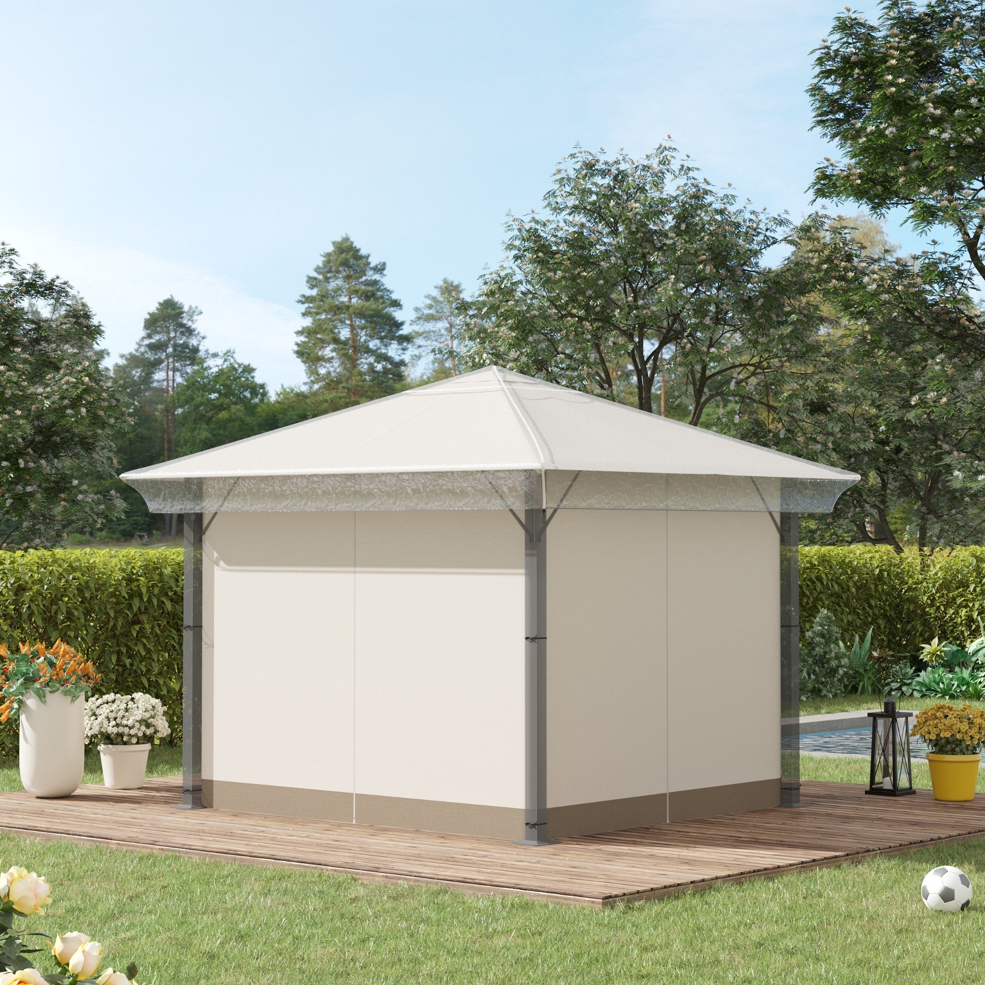 3 Piece Waterproof 3x3 Metre Gazebo Cover with Secure Pull Cord - Clear