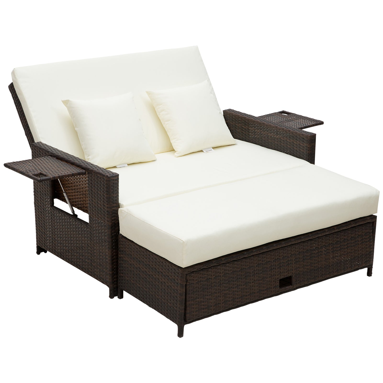 2 Seater Outdoor Rattan Garden Sofa and Daybed Set Brown