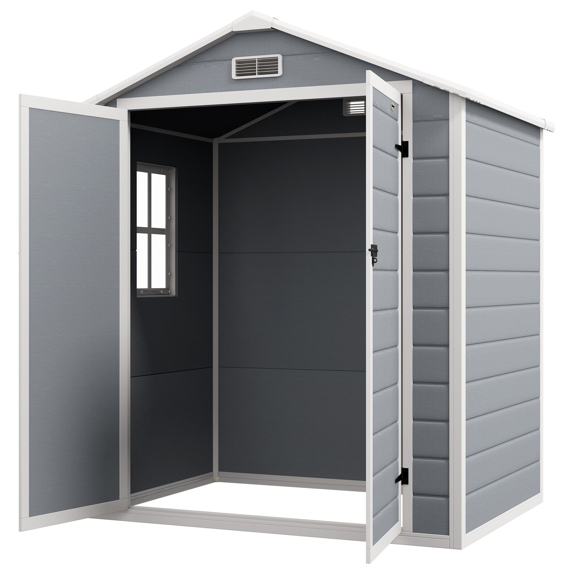 6x4.5 Garden Storage Shed with Lock, Window, and Vent - Grey