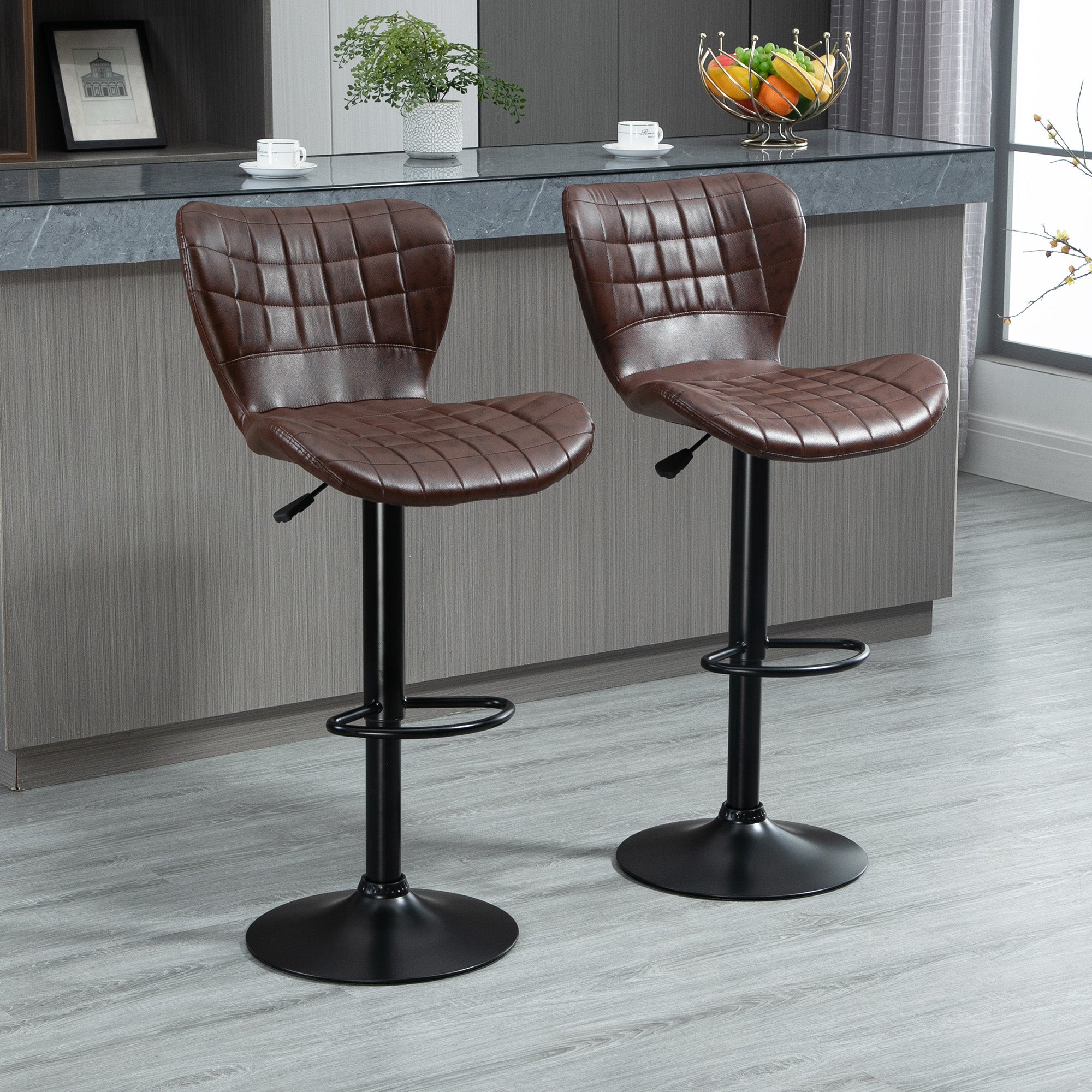 Adjustable Height Swivel Bar Stools Set of 2 with Padded Seats - Brown