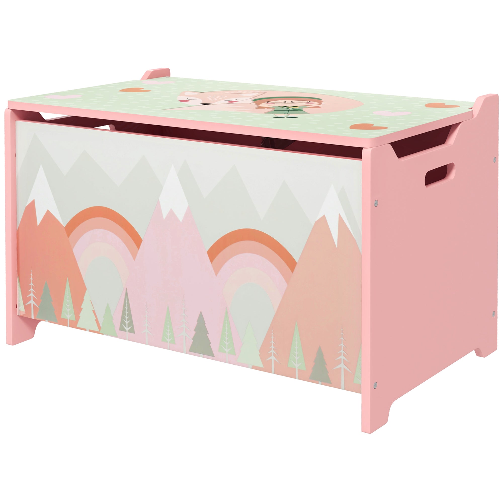 Childrens Toy Box with Safety Hinge and Animal Design - Pink