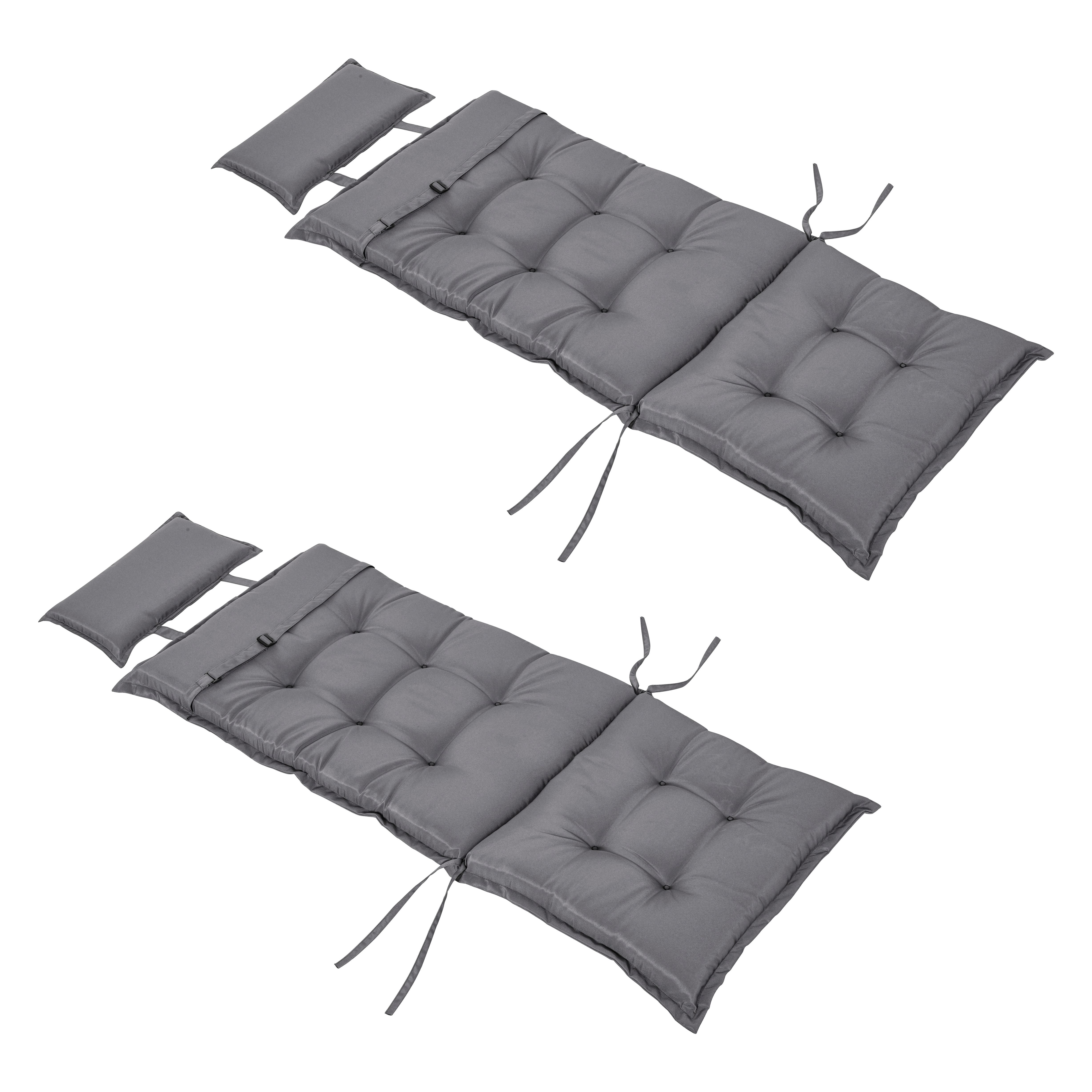 Set of 2 High Back Outdoor Chair Cushions with Pillow - Dark Grey