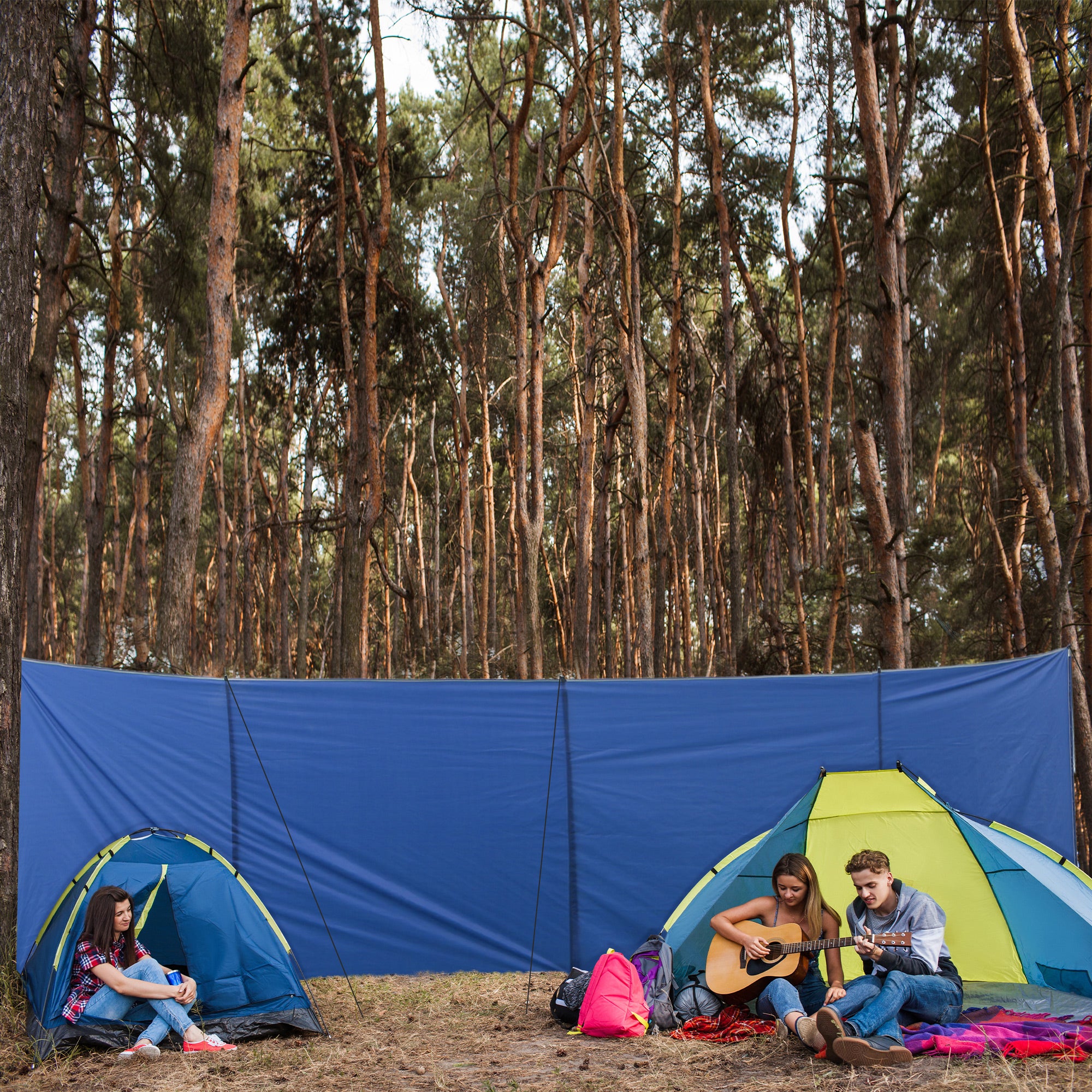 Portable Camping Windbreak 620x150cm with Water-Resistant Fabric and Carry Bag - Blue