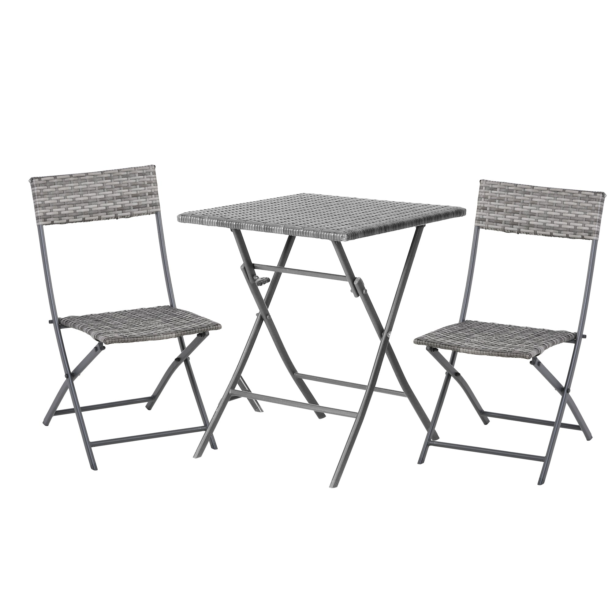 3 Piece PE Rattan Garden Bistro Set with Metal Frame - Grey