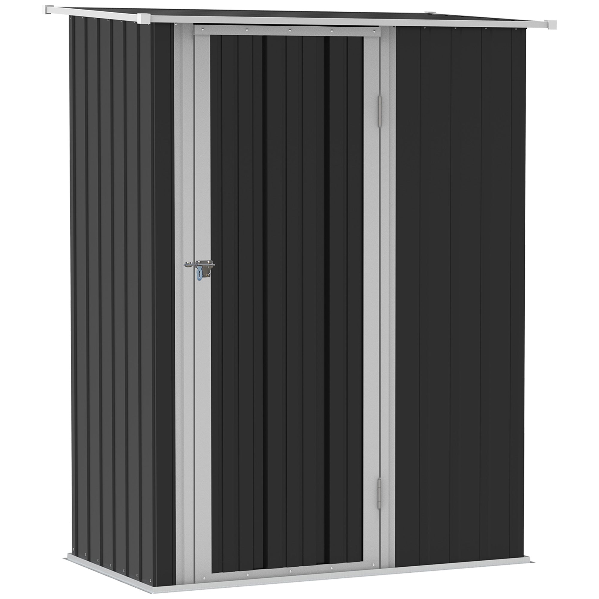 Garden Storage Shed with Lockable Door and Sloped Roof - Grey Steel Frame