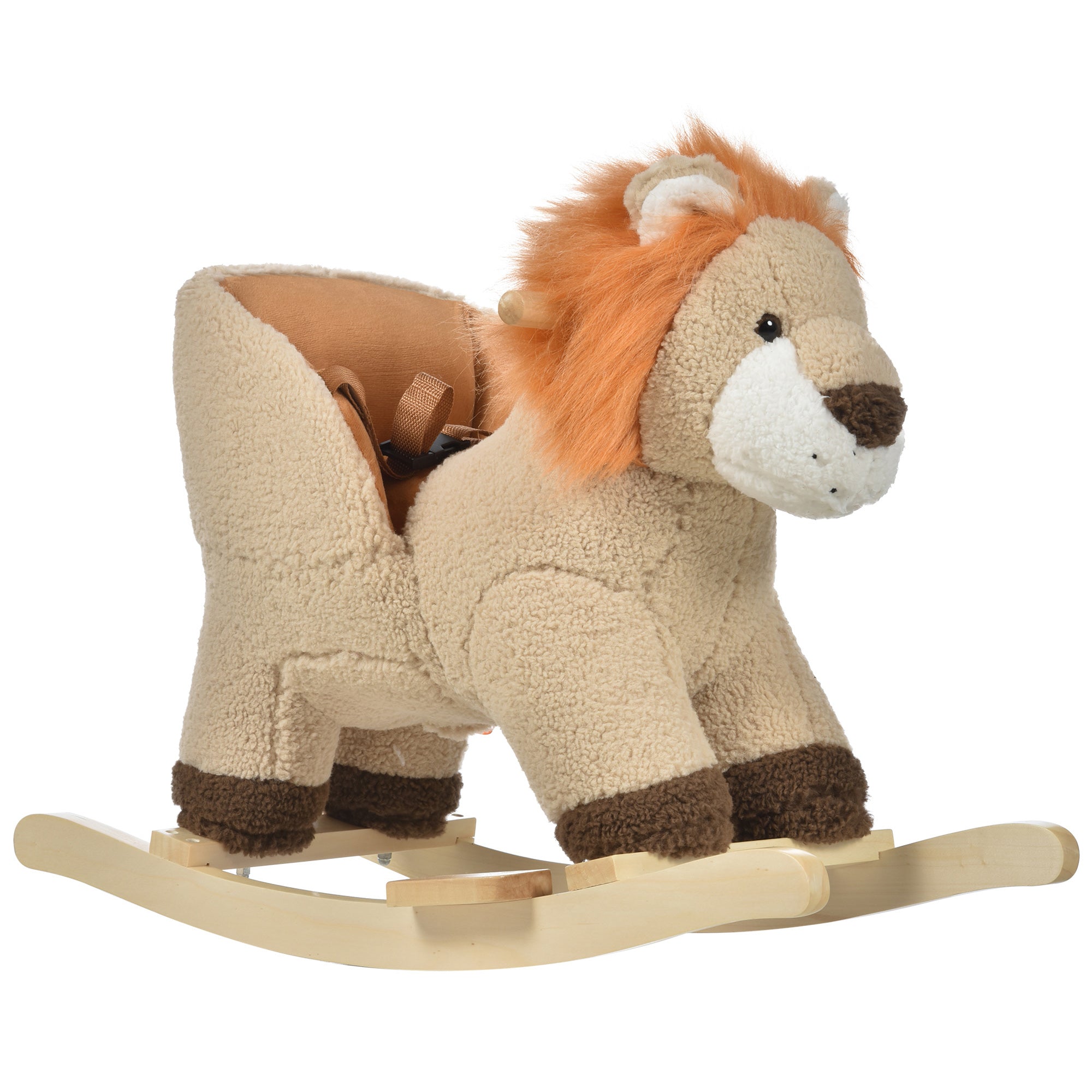 Toddlers Plush Lion Rocking Horse with Sound Button - Brown