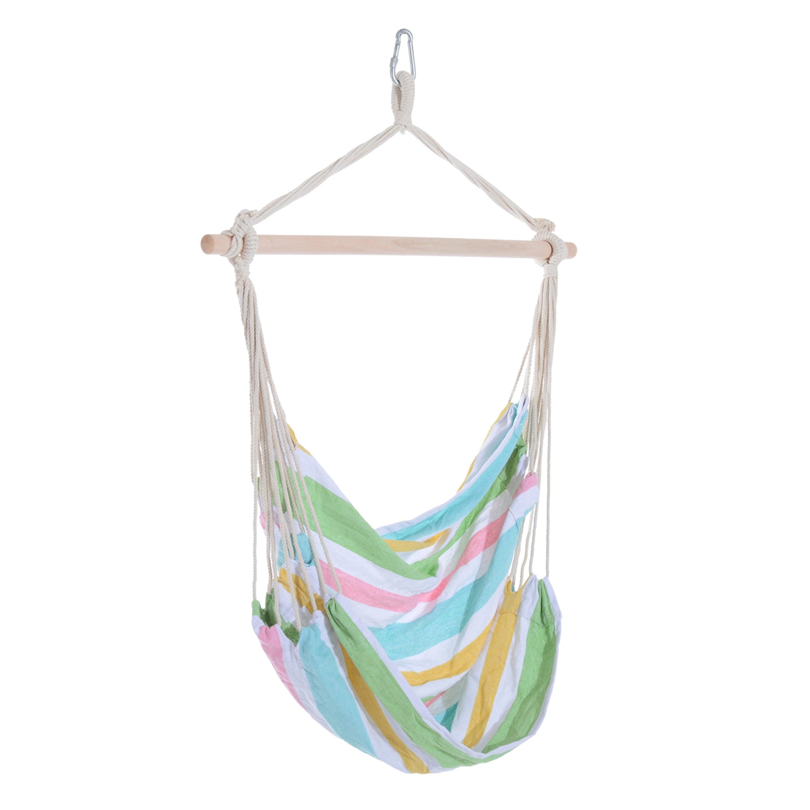 Outdoor Hammock Rope Chair with Cotton Fabric and Wooden Frame - Green