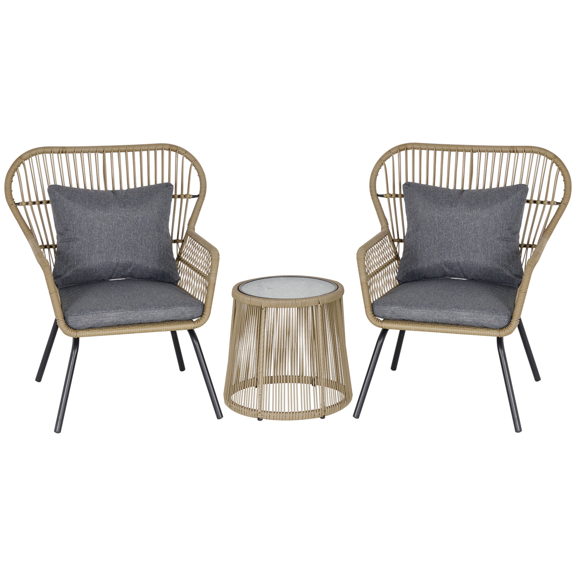 2 Seater Outdoor Bistro Set Wicker Rattan With Metal Legs