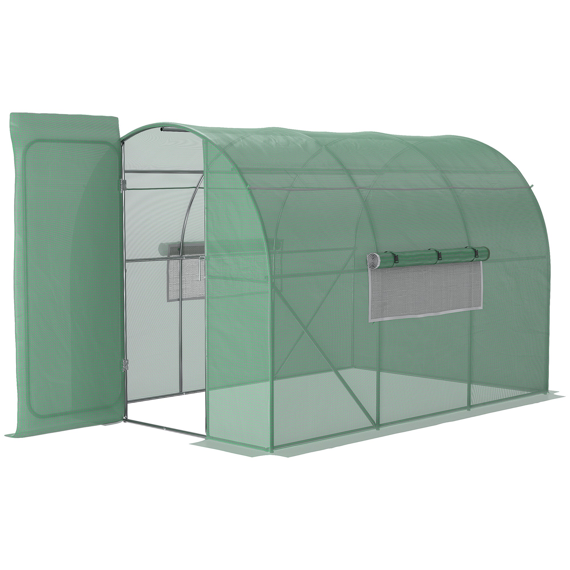 3 Metre Walk-In Greenhouse with Galvanised Steel Frame and Mesh Windows - Green
