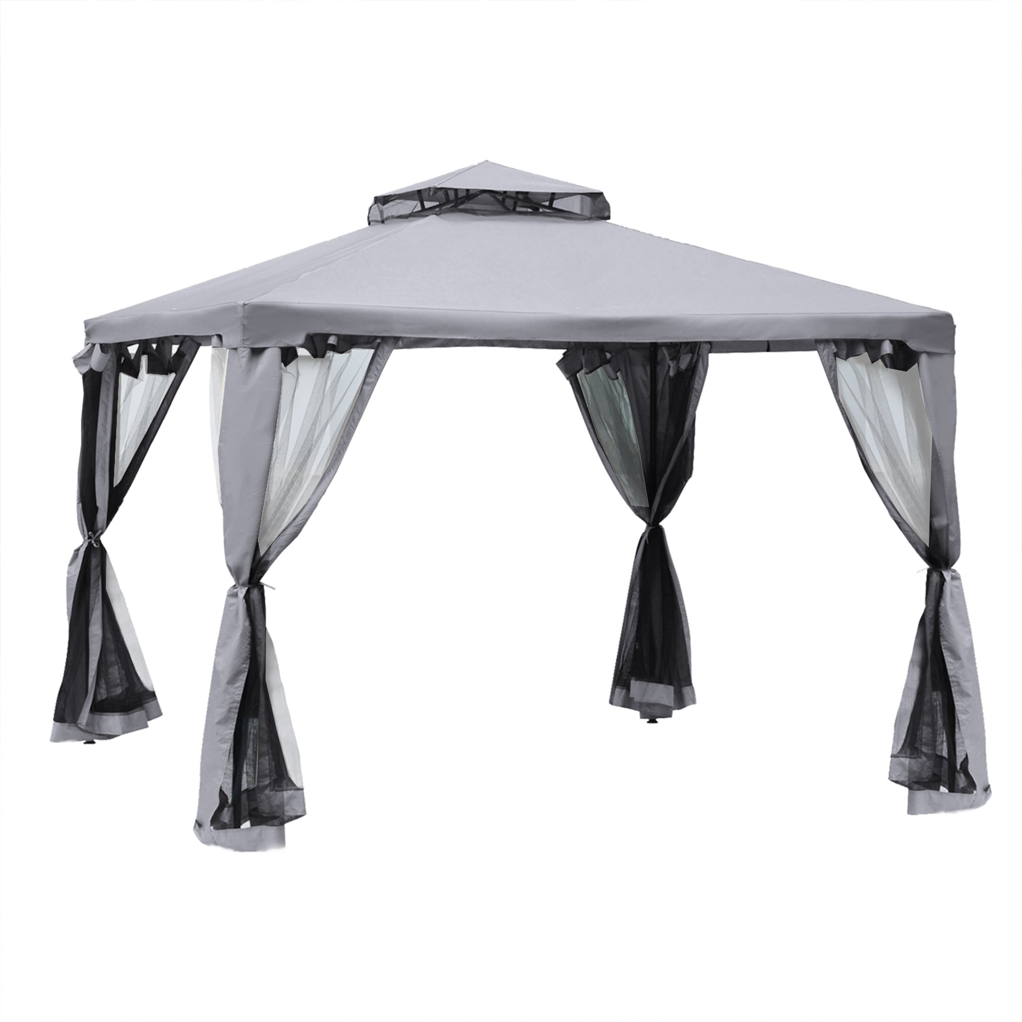 3 x 3 Metre Metal Gazebo with Netting - Grey Outdoor Shelter