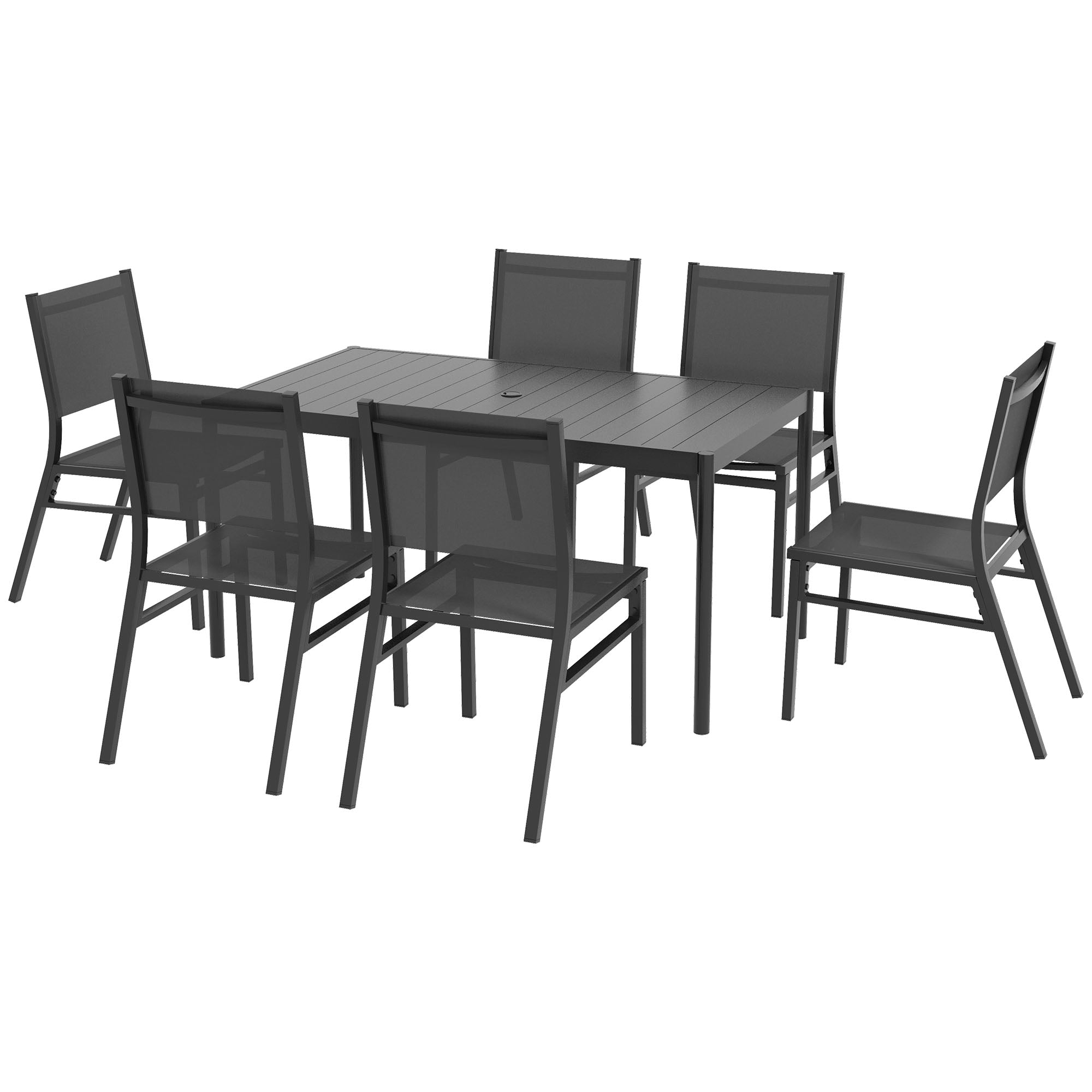 7 Piece Steel and Aluminium Outdoor Dining Set with Mesh Seats - Black