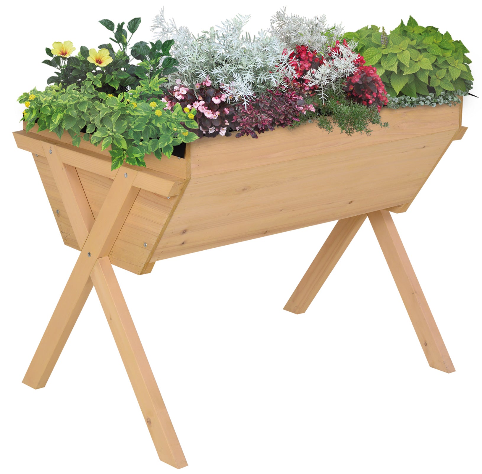 Wooden Raised Bed Planter with Liner and Drainage Holes - Fir Wood