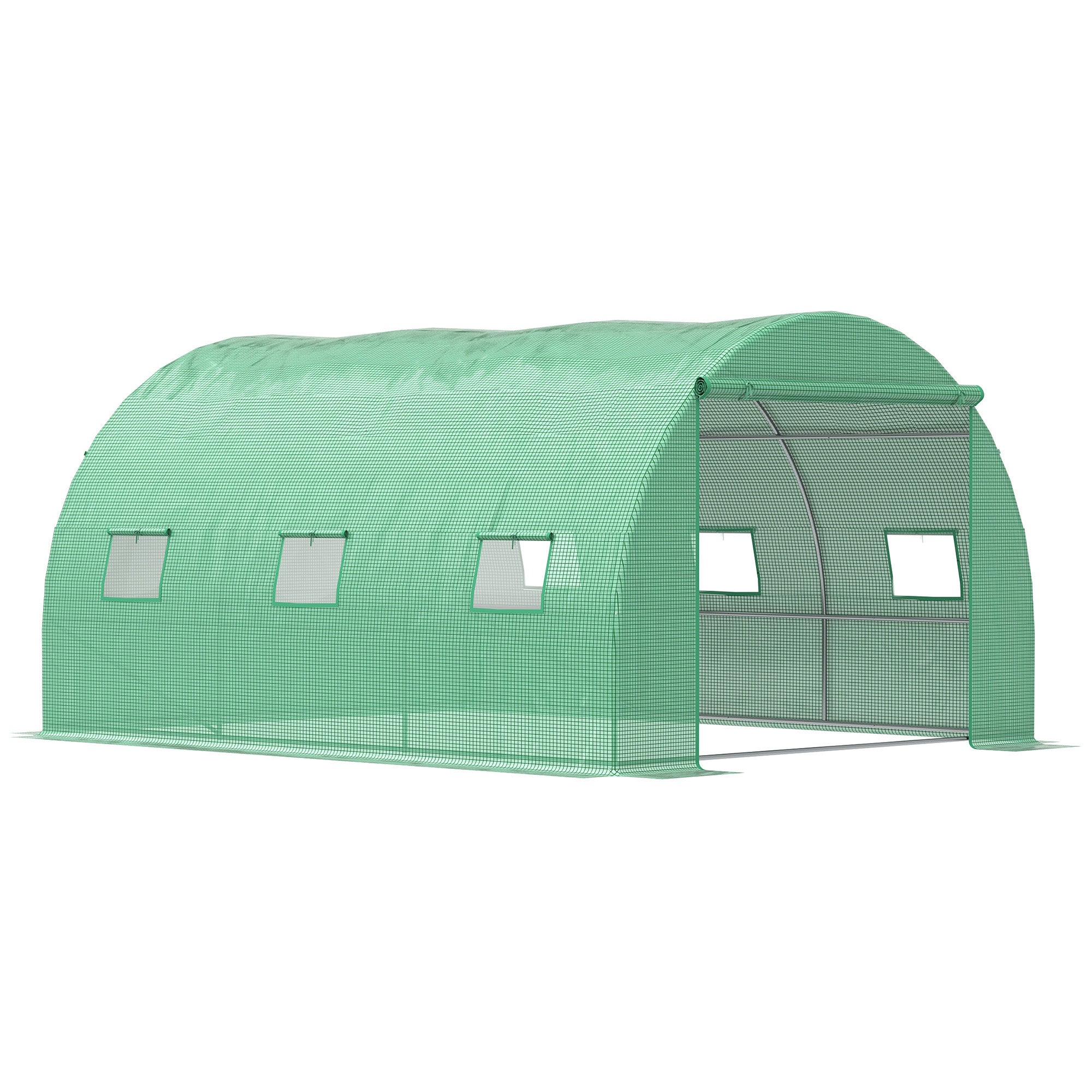 4 x 3m Walk-In Polytunnel Greenhouse with PE Cover and Zippered Door - Green