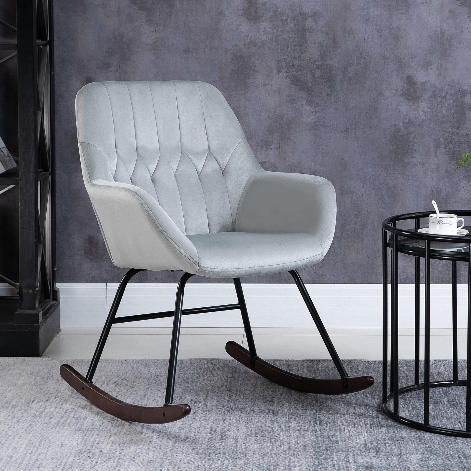 Stylish Rocking Chair with Comfortable Padding for Living Room - Grey and Black