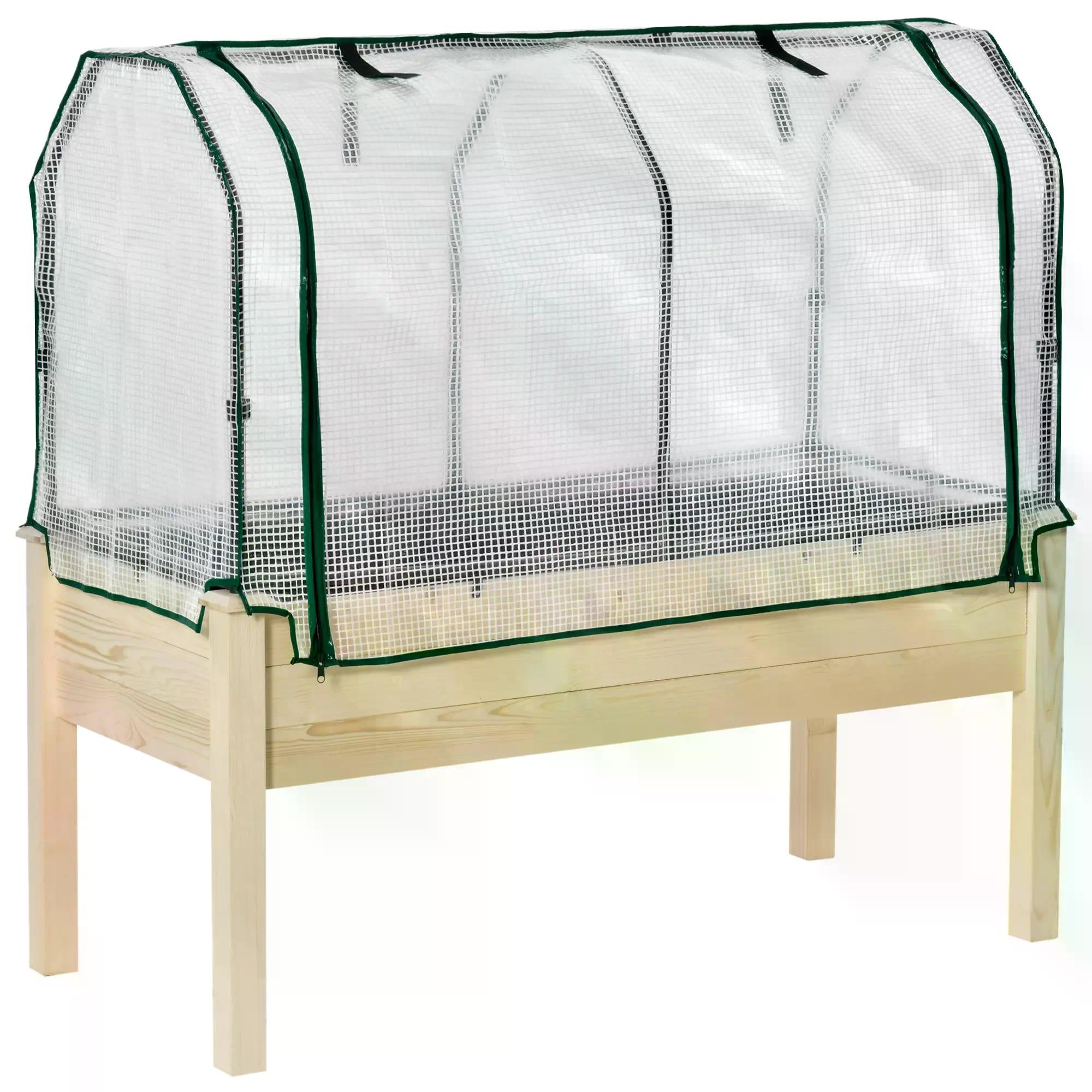 Outdoor Elevated Wooden Planter Box with PE Greenhouse Cover - Brown