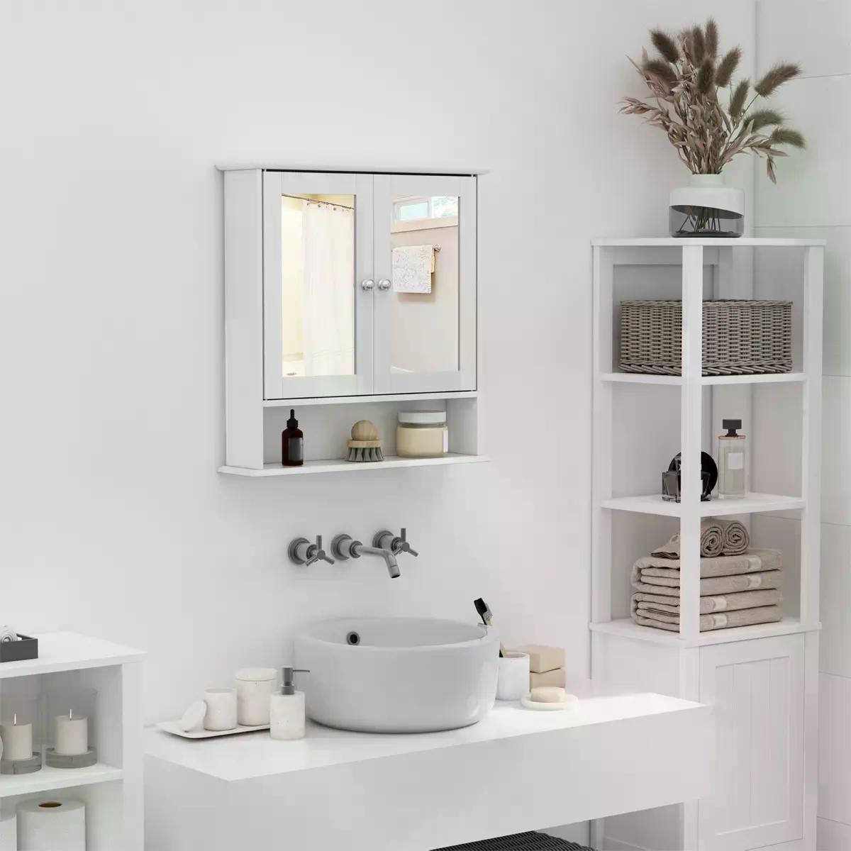 Stylish Wall-Mounted Bathroom Cabinet with Mirrored Doors - White