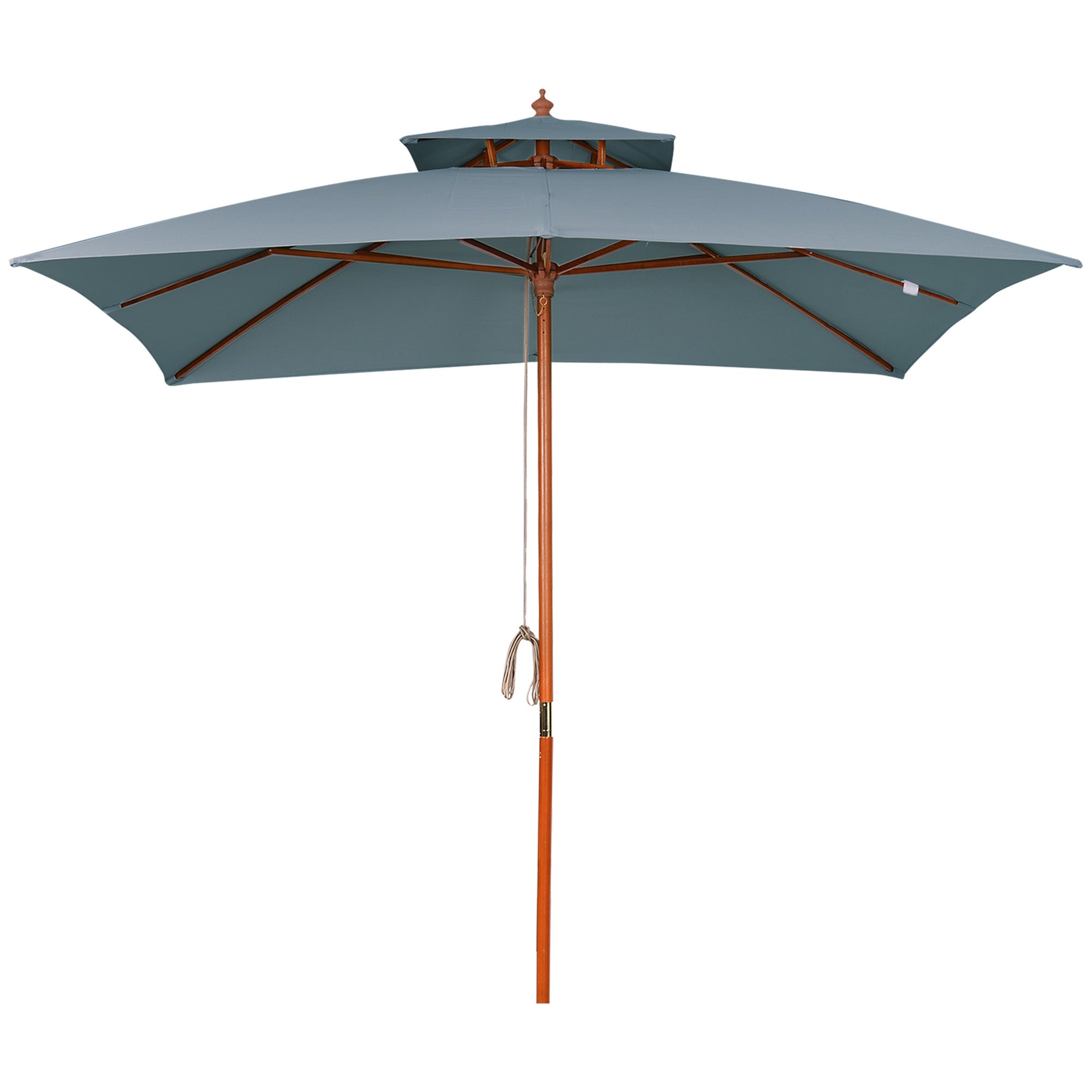 3x3m Wood Square Patio Umbrella with Pulley Pagoda Style Canopy - Dark Grey