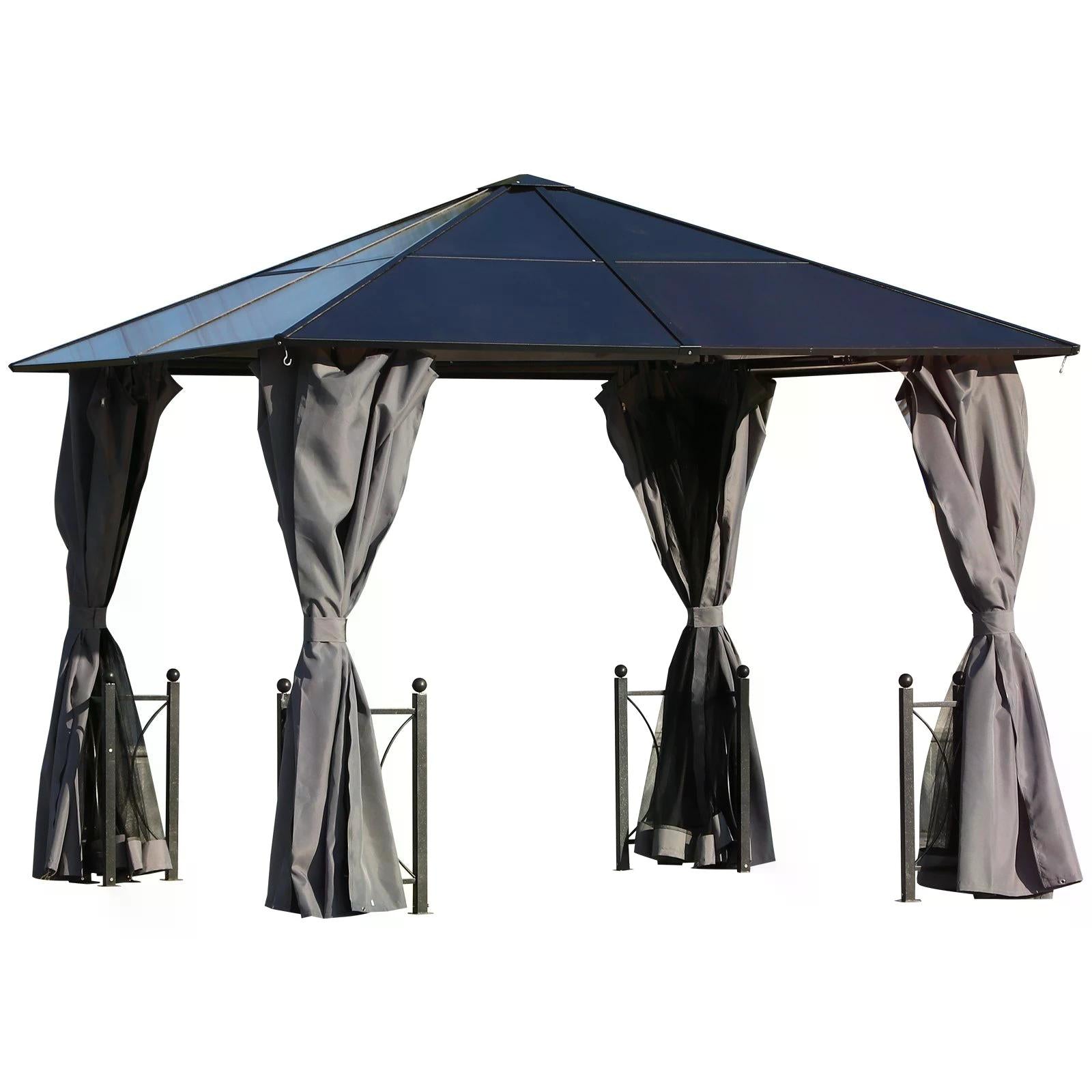 3x3 Metre Hardtop Gazebo Canopy Set with Mosquito Netting - Black