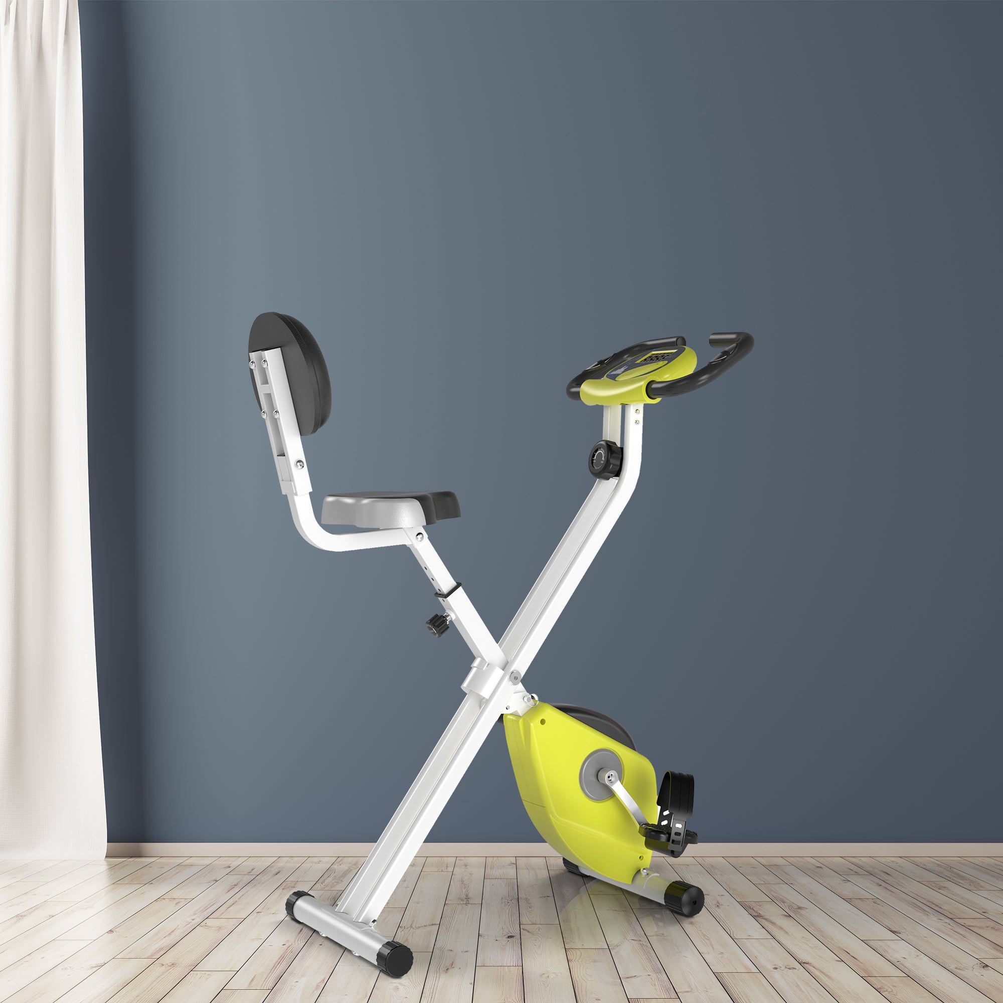 Stationary Exercise Bike with Adjustable Resistance and LCD Monitor - Yellow Steel