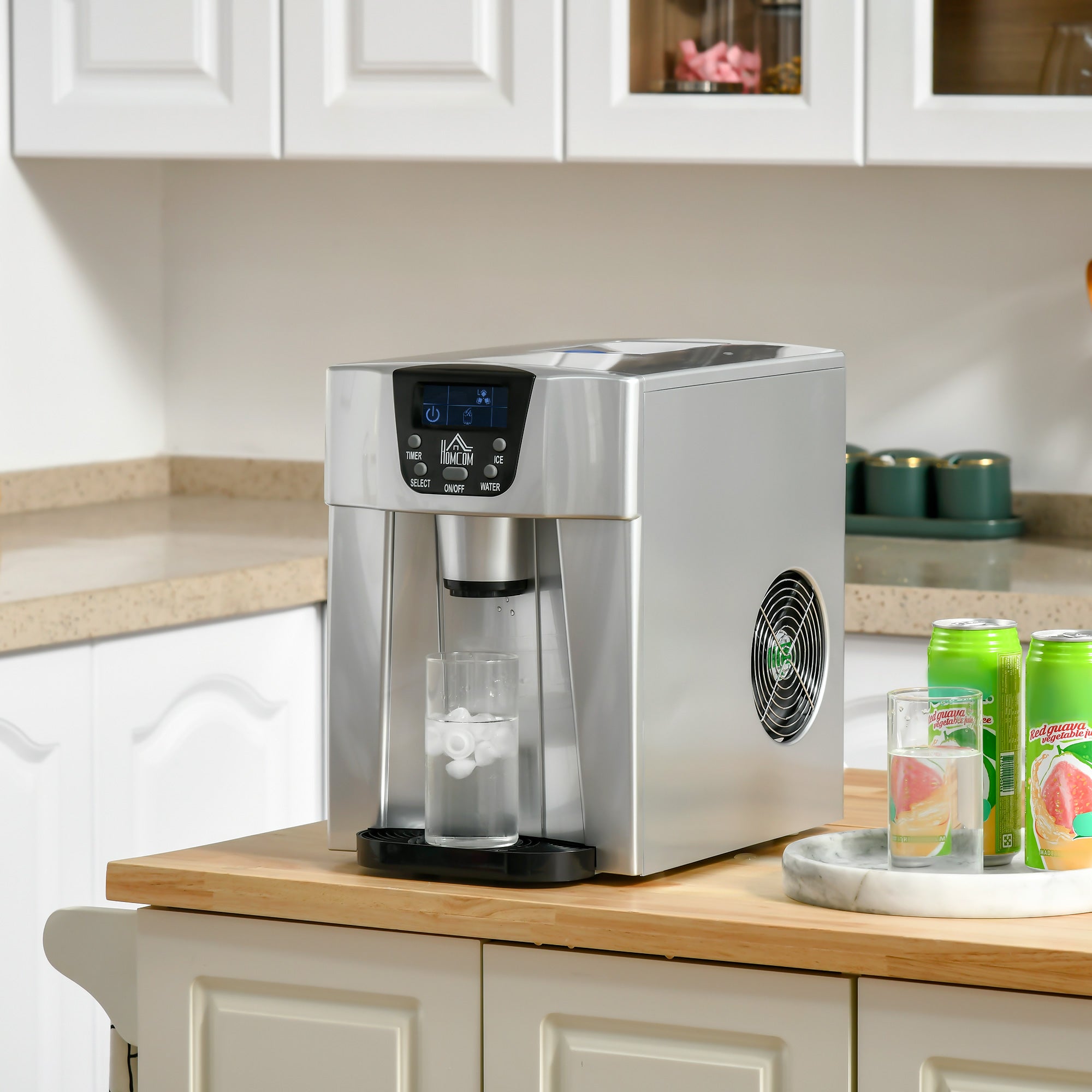 Countertop Ice Maker Machine with Water Dispenser 3L Tank - Silver