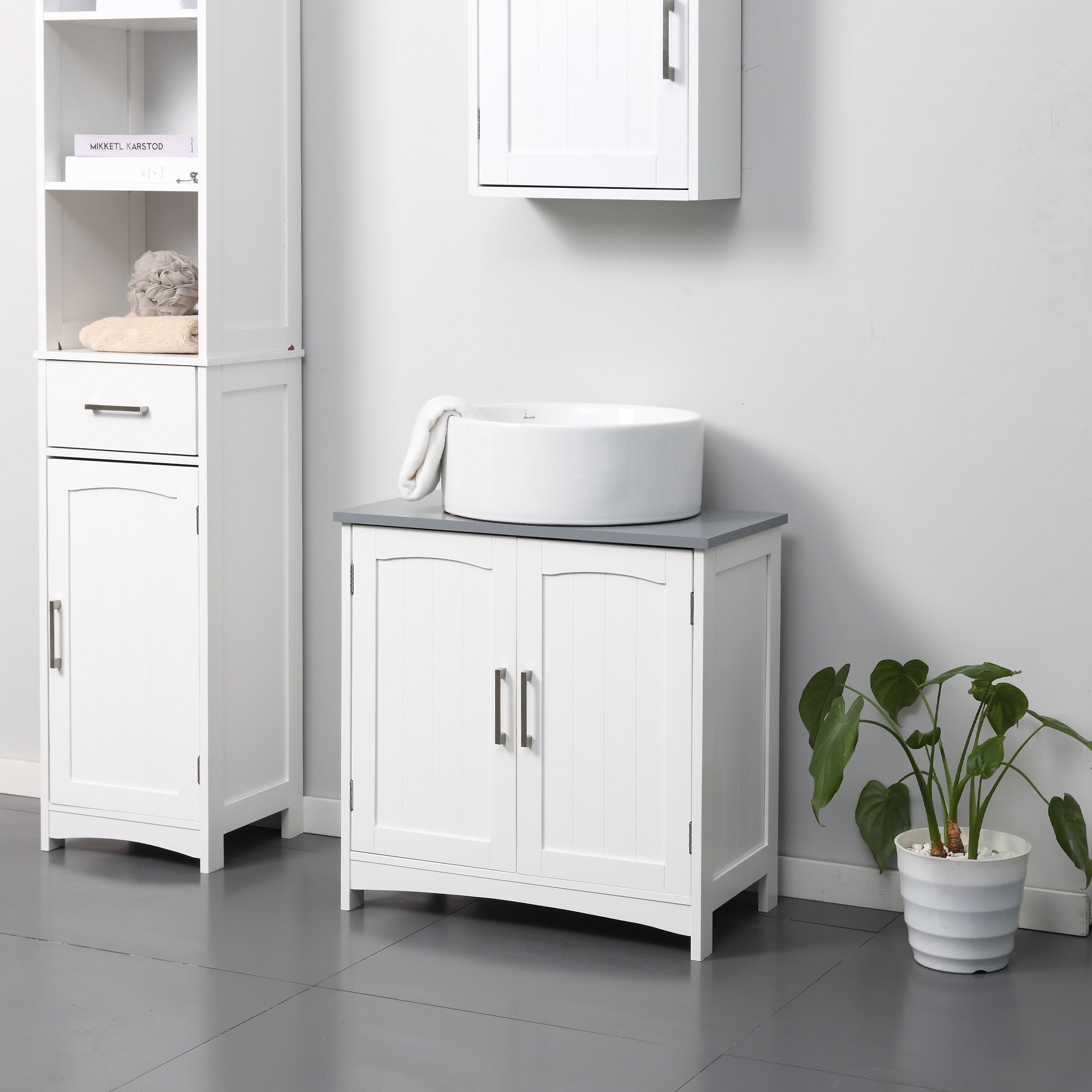 Modern Bathroom Vanity Unit with Adjustable Shelves for Space Saving Storage - White