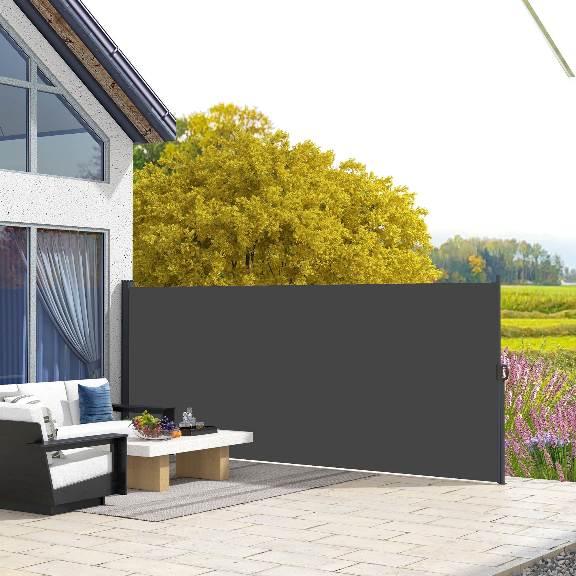 Retractable Side Awning 400 x 180 cm Outdoor Privacy Screen for Garden, Balcony, Terrace, Pool - Black