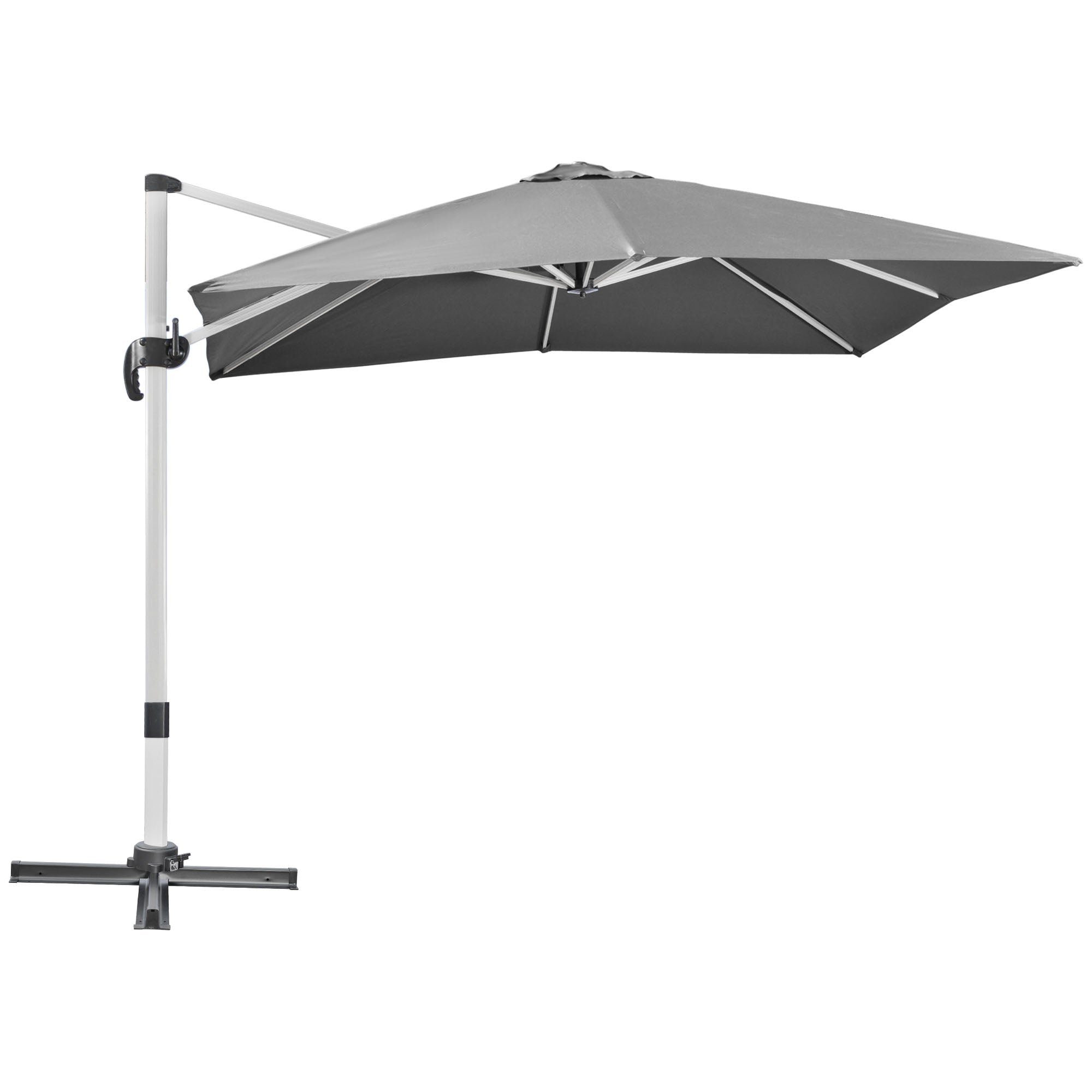 3 Metre Cantilever Parasol Set with Crank Handle and Aluminium Frame - Grey
