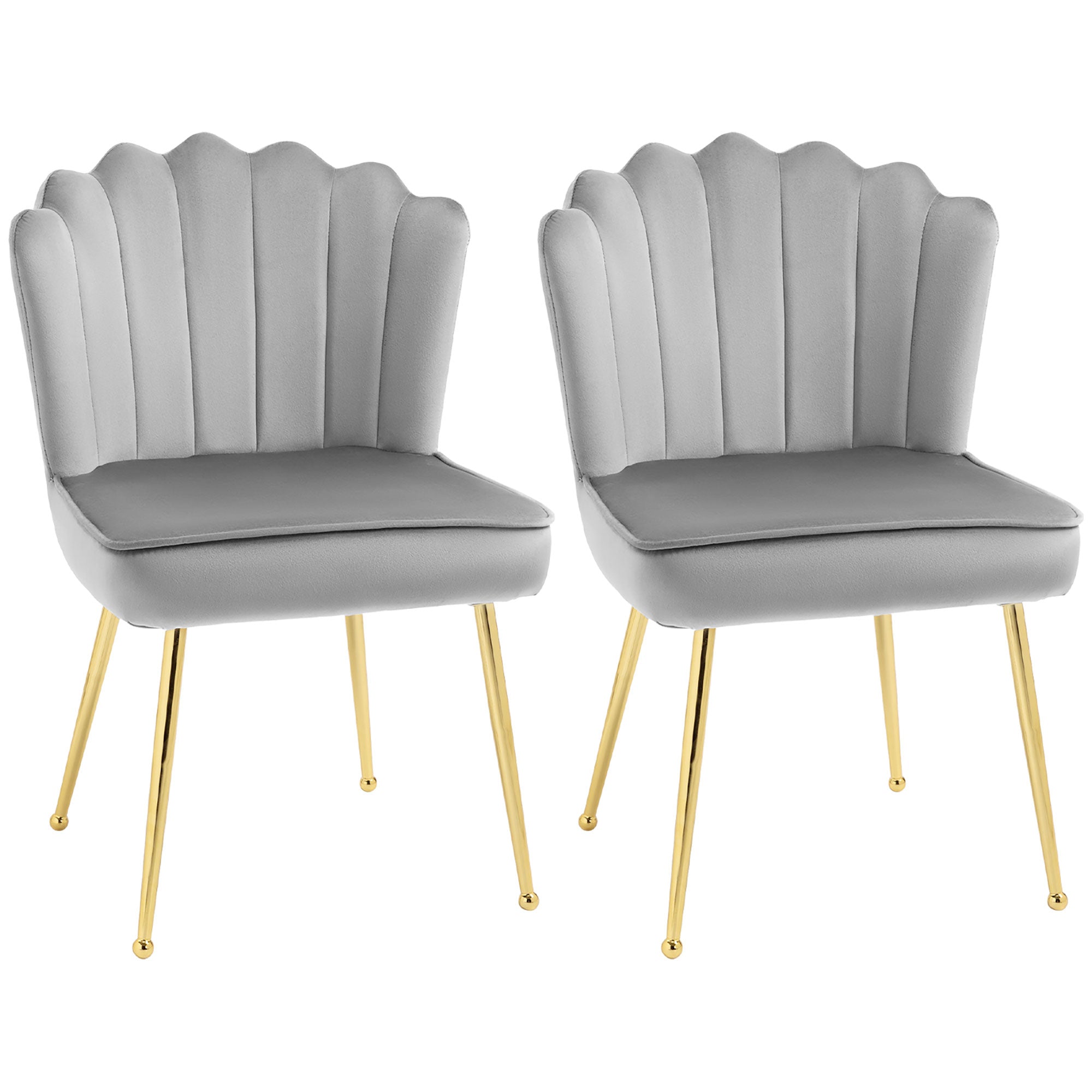 Shell Luxe Velvet Accent Chair, Modern Living Room Chair with Gold Metal Legs for Living Room, Bedroom, Home Office, Set of 2, Grey