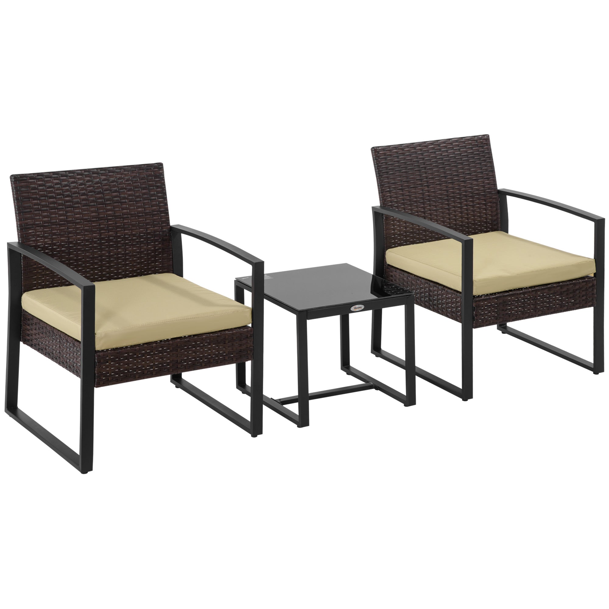 3 Piece PE Rattan Garden Bistro Set with Cushioned Seats Beige