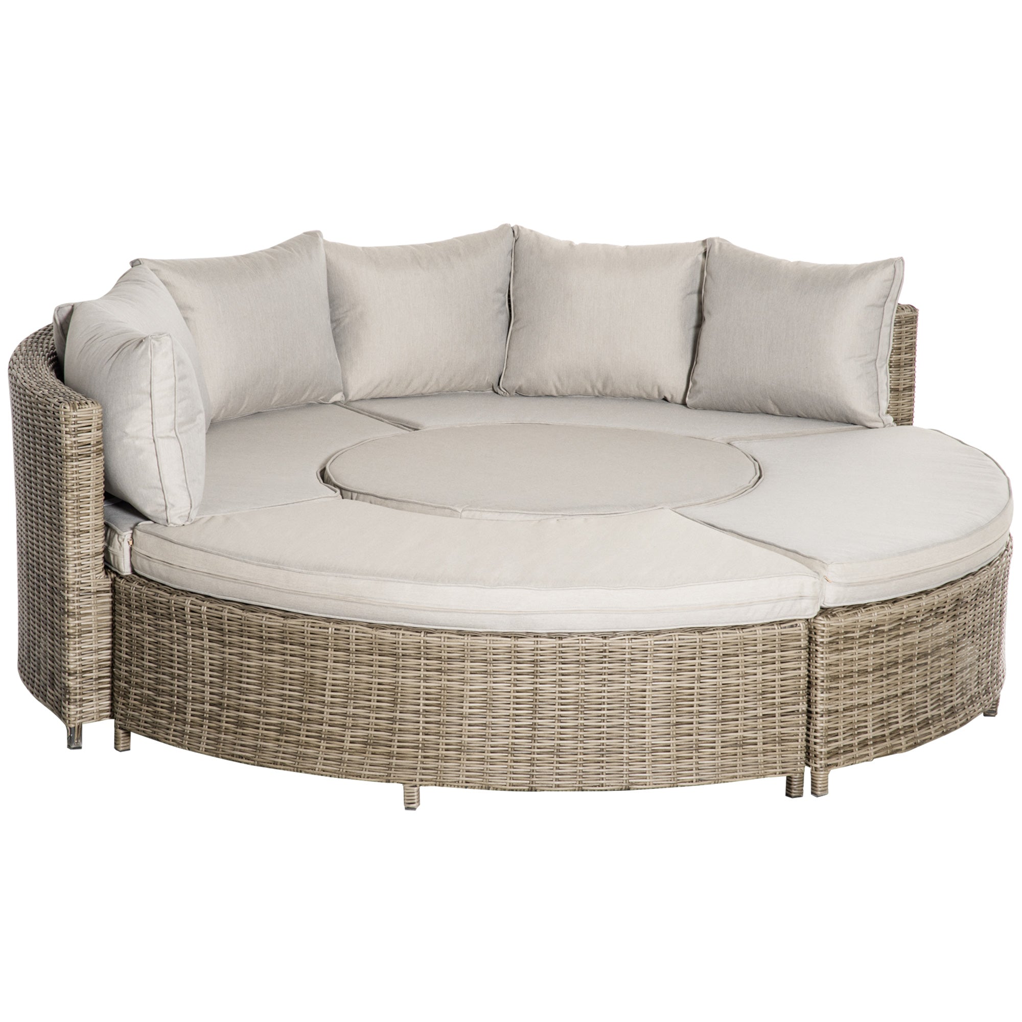 6-Seater Outdoor PE Rattan Patio Furniture Set with Liftable Coffee Table and Olefin Cushions - Grey