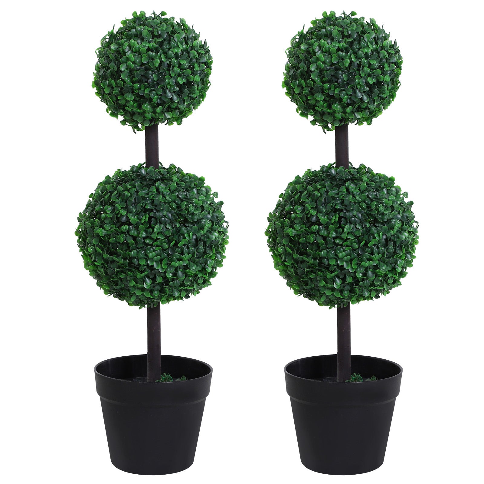 Set of 2 Artificial Boxwood Topiary Trees with Weighted Pots - Green