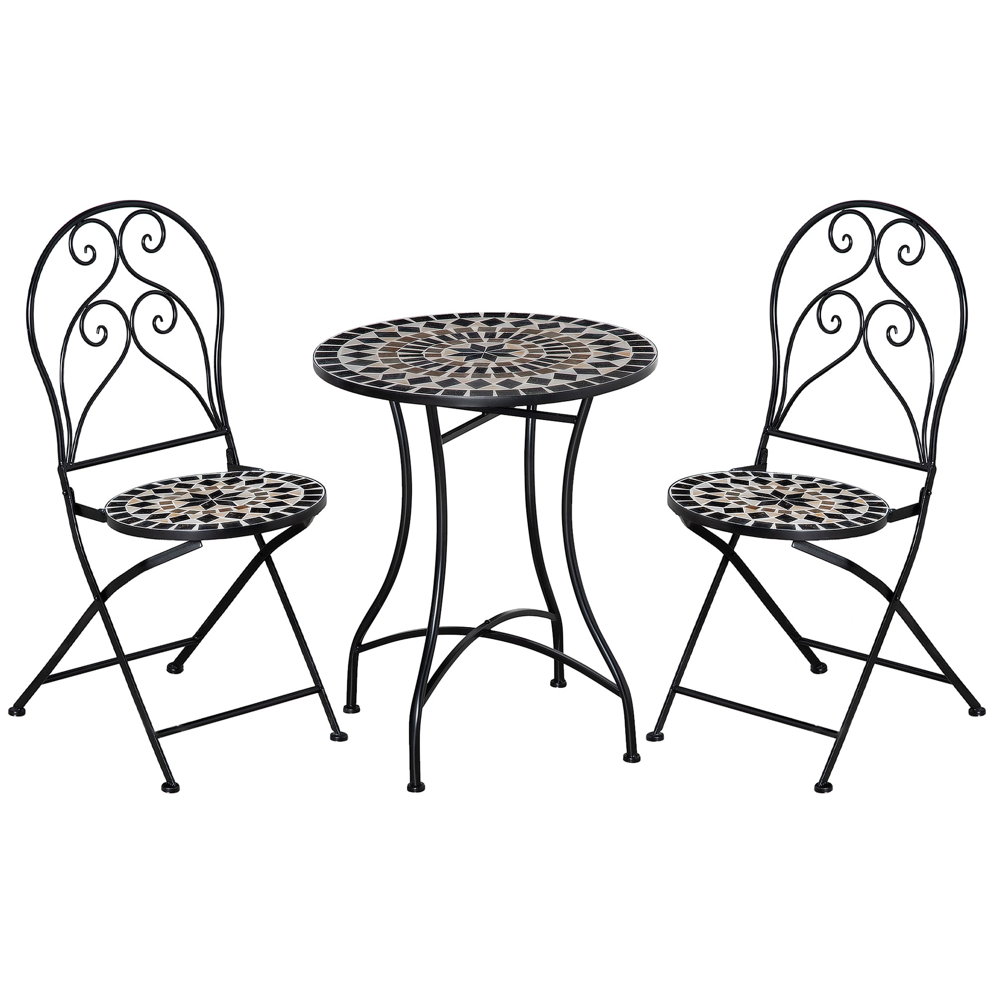 3 Piece Mosaic Tile Outdoor Bistro Set with Metal Frame - Elegant Garden Furniture