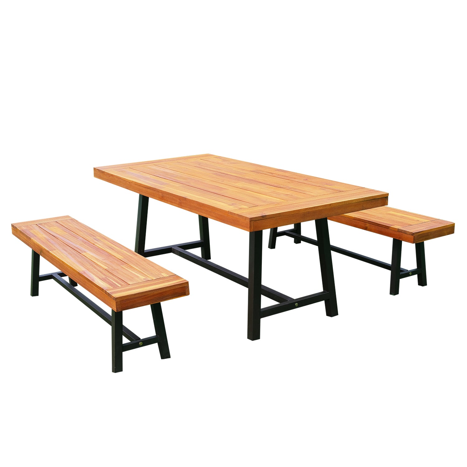 3 Piece Acacia Wood Outdoor Dining Set with Galvanized Steel Legs - Natural Wood Colour
