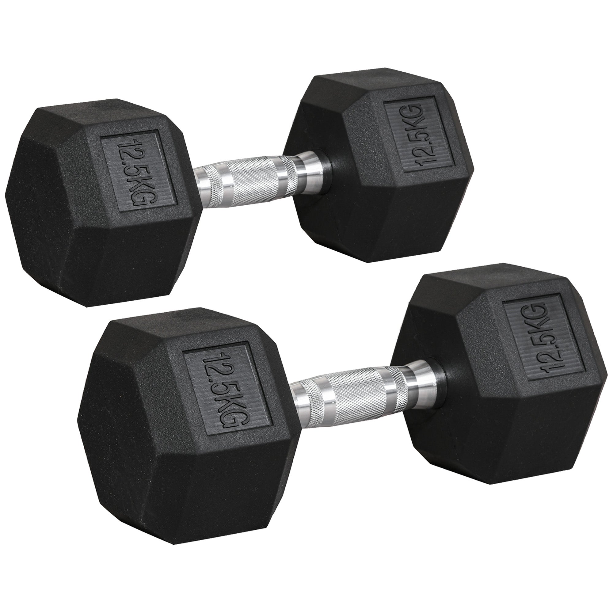 Set of 2 Rubber Hex Dumbbells 12.5kg Each Portable Hand Weights